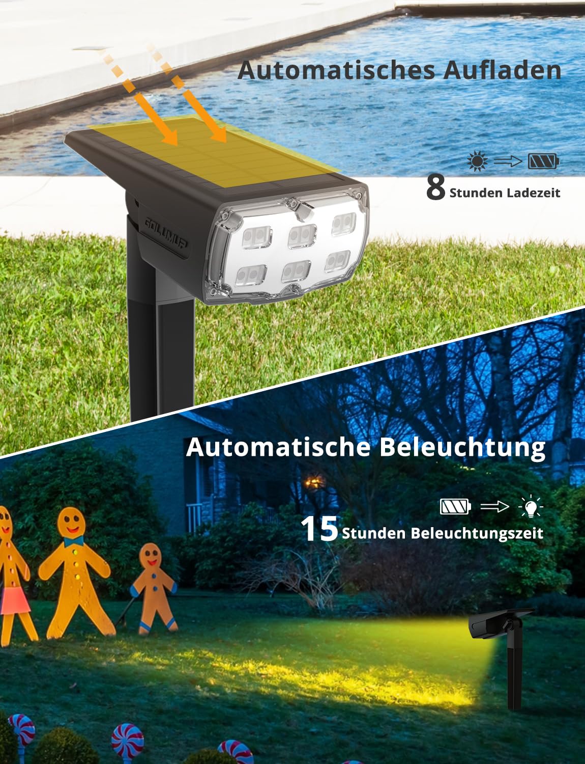 Solarleuchten Garten Solarstrahler Solarlampe Bunt/RGB, 8 Farben und 1 Regenbogenfarbe, LED Solar Gartenleuchte IP67 Wasserdicht für Außen Hof Terrasse Halloween Weihnachten Festivals 6 Stück