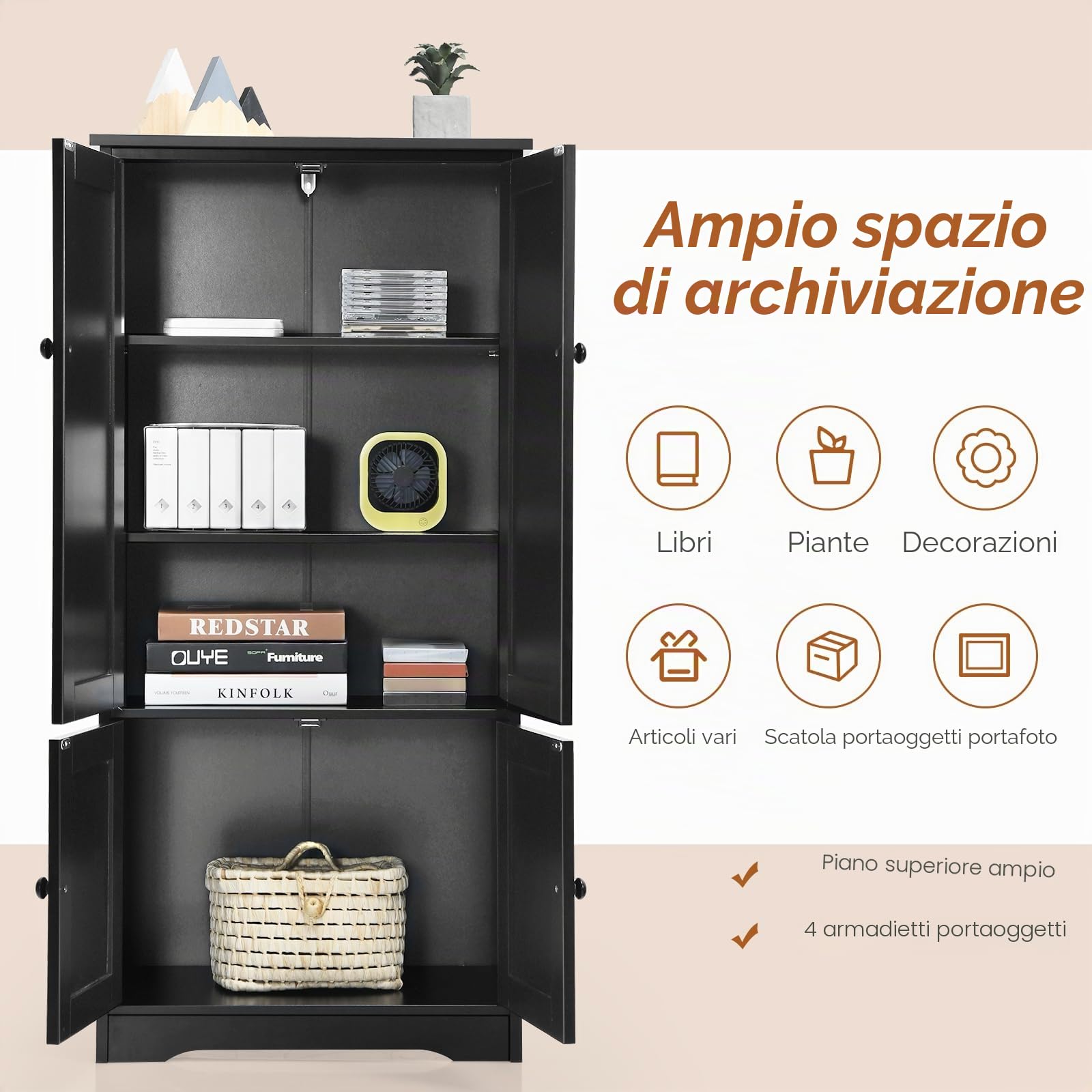 KOMFOTTEU Armadio Alto in Legno con 2 Ripiani Regolabili, Armadio da Guardaroba Verticale con Dispositivo Anti-Rovesciamento, Mobile Organizzatore, Grande Spazio, 58,5 x 32 x 123 cm, Nero