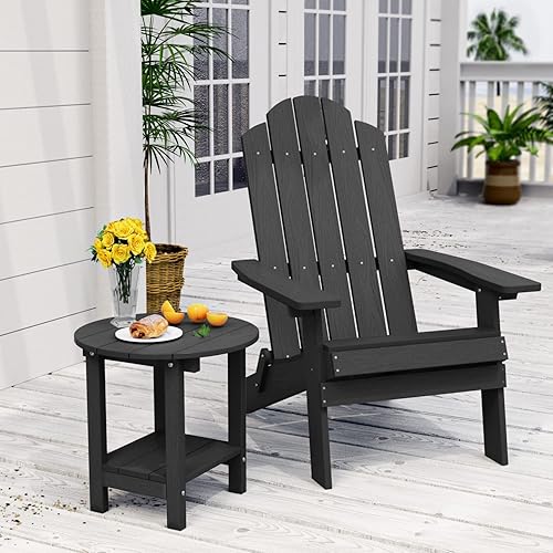 Miniatura 5 de MXIMU Mesa auxiliar redonda Adirondack para exteriores, mesas auxiliares de 18 pulgadas con estante de almacenamiento, mesa auxiliar de plástico de