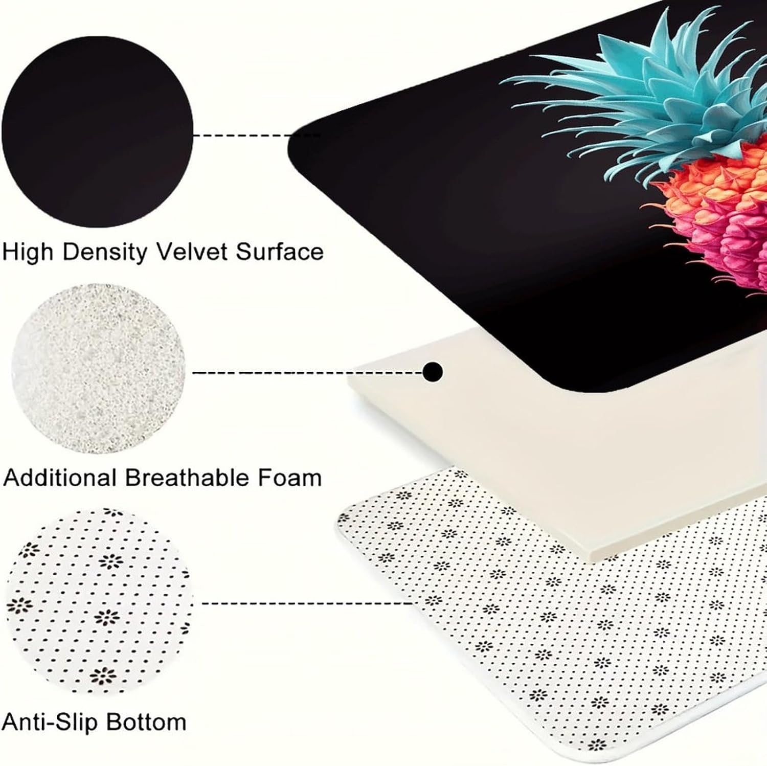 Colored Pineapple Kitchen Rugs Sets of 3 Washable Non Slip Kitchen Rug Water Resistant Carpet Piece Anti Fatigue Kitchen Mats Soft Comfort Standing Mat Modern Area Rug