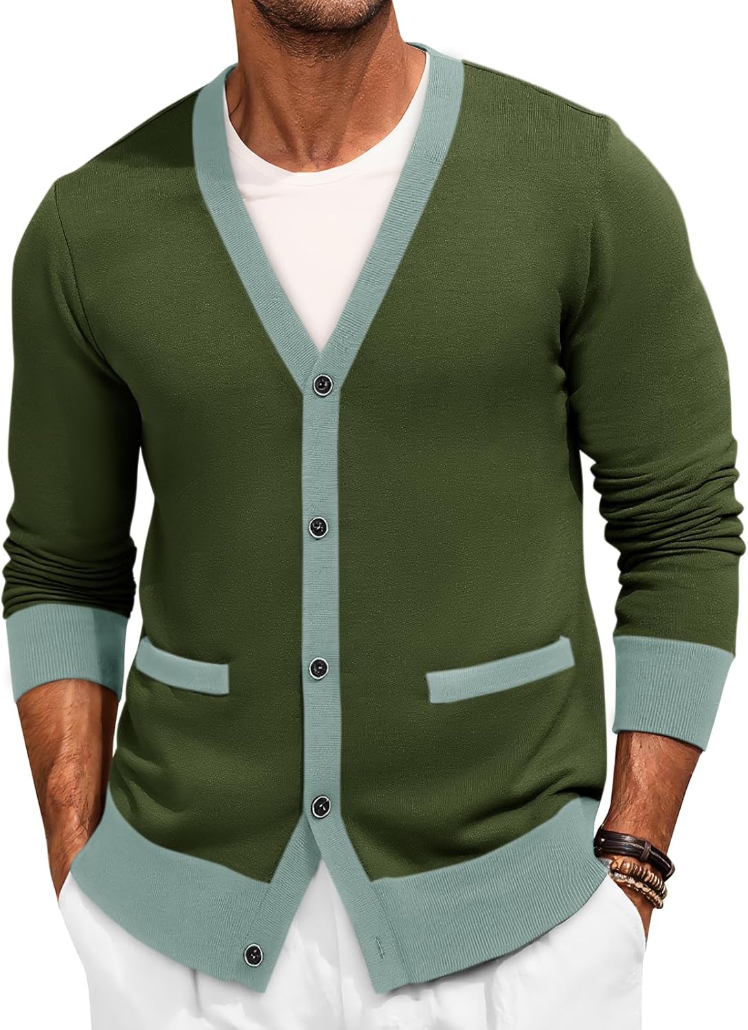 Runcati Men's Cardigan Sweater Long Sleeve V Neck Cardigan Casul Button Down Knitted Sweaters with Pockets