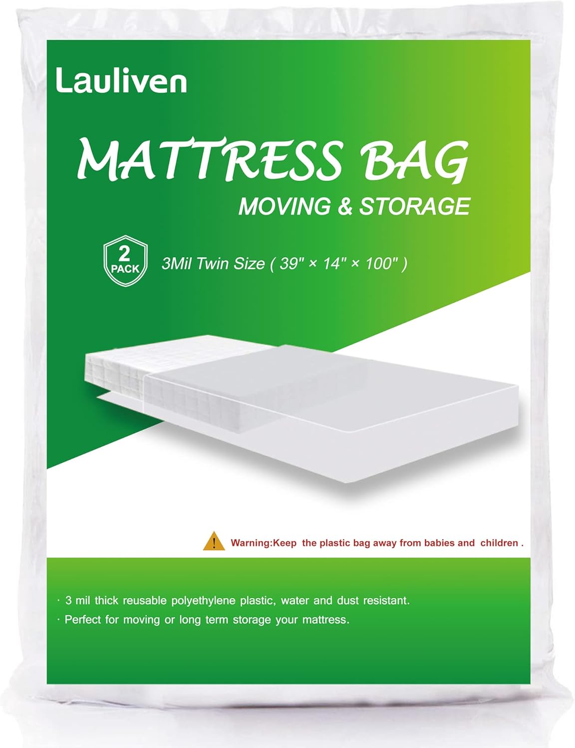 Lauliven 2Pack Twin Mattress Bag for Moving, 3 Mil Heavy