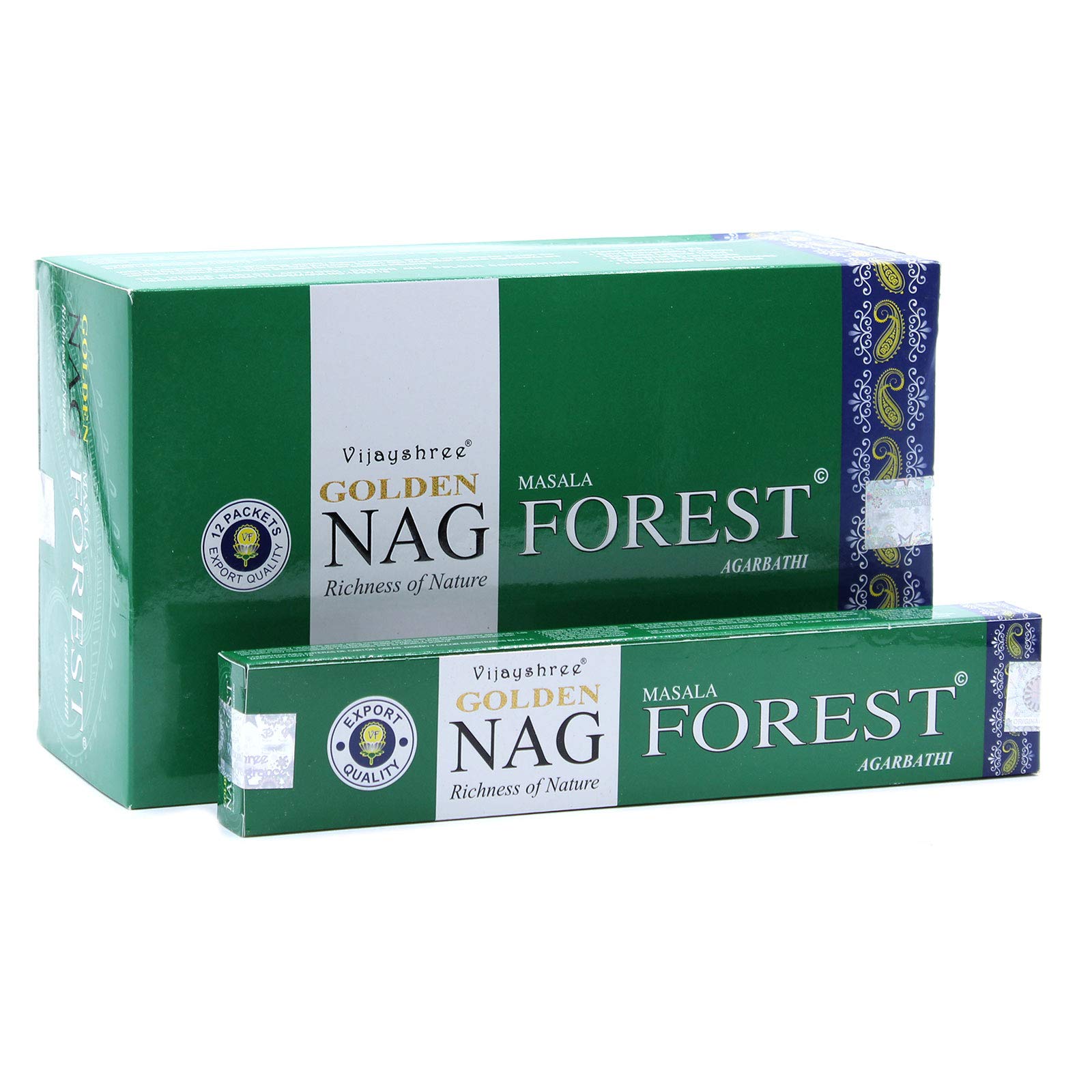 Vijayshree Golden Nag Hand-Rolled Incense Sticks | Authentic Indian | Purifying & Relaxing Aroma | (3 Packs, Forest)