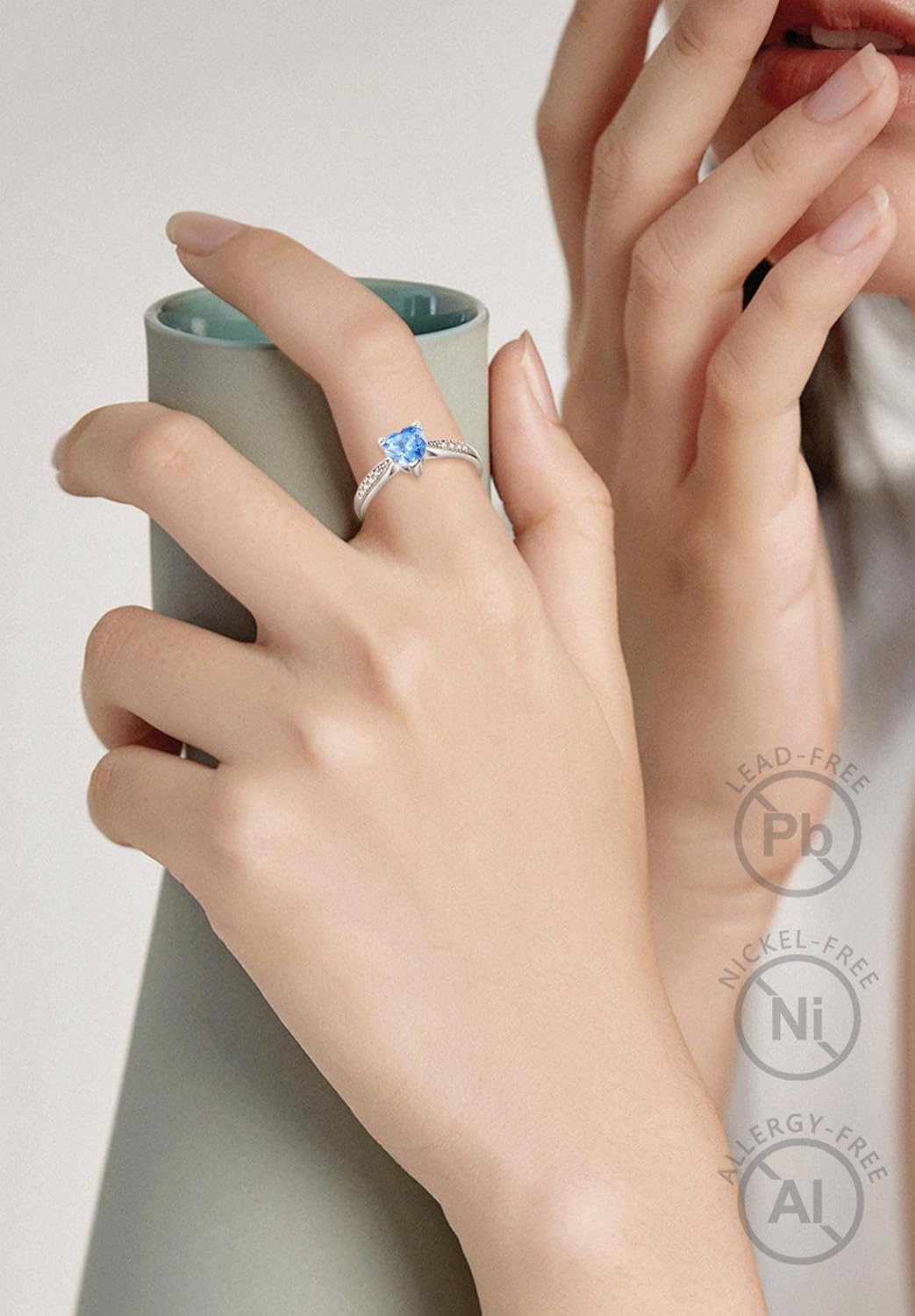 Vito 925 Sterling Silver Birthstone Rings for Women, Adjustable Open Heart Cubic Zirconia Birthstone Band Ring Birthday Month Jewelry Gift - Image 4