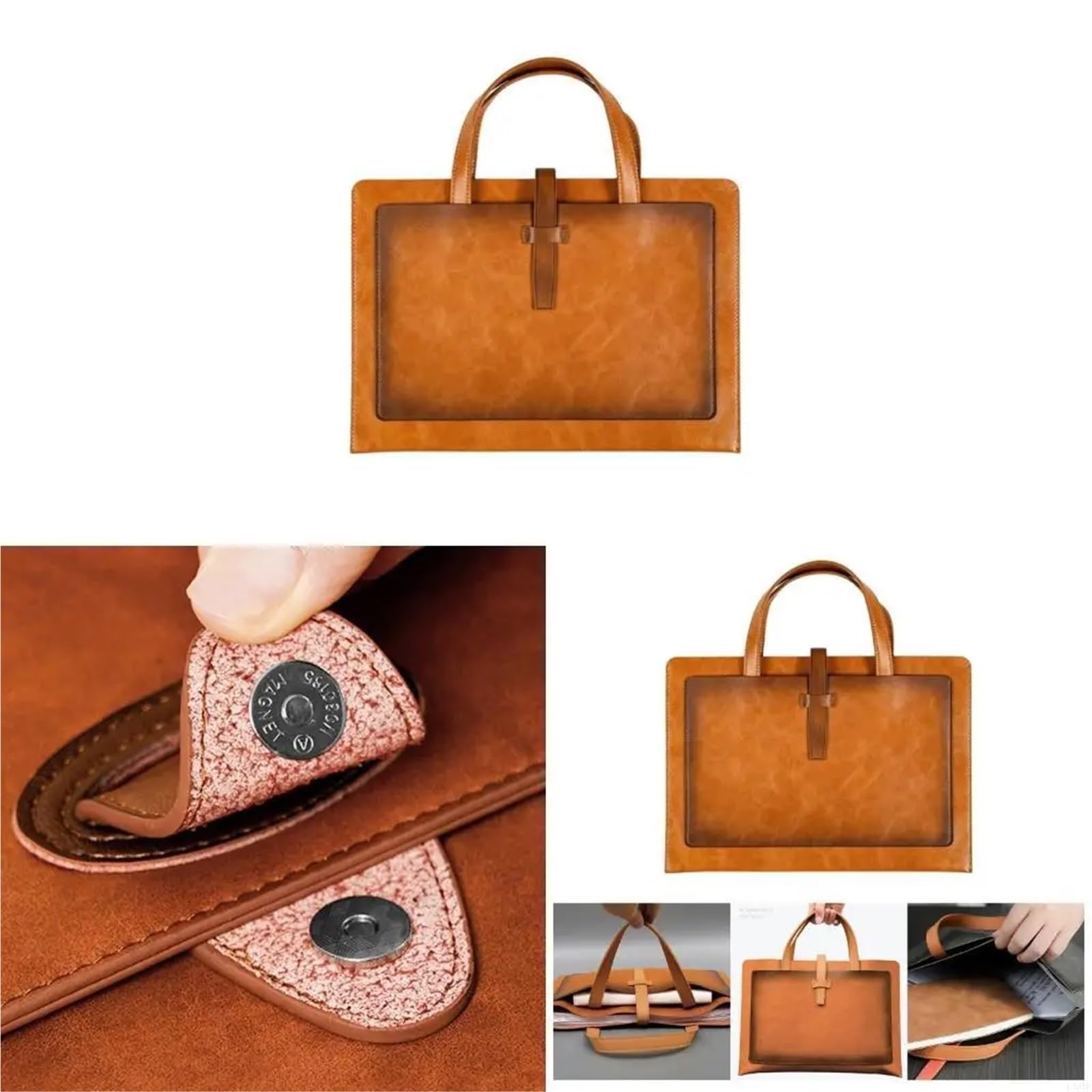 Ledermappe, Handheld-Dateiordner, Leder-Dokumentenaufbewahrung, Brieftasche, Laptop-Hülle, Computertasche(Dark Blue01)
