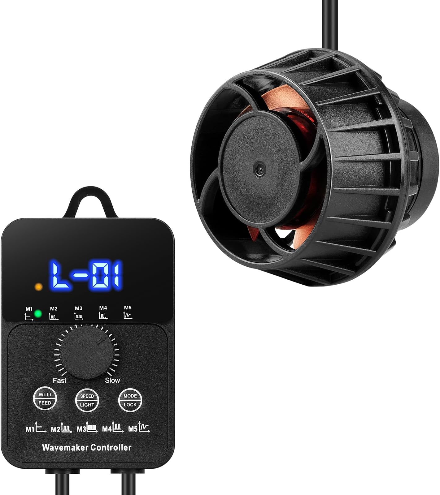 2100GPH Aquarium Wave Maker with Controller Mini DC 24V 12W Powerhead with Magnetic Mounting, Wavemaker with LED Display for 50 to 100 Gallon Tank