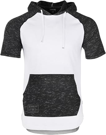 ZIMEGO Mens Short Sleeve Hoodie - Color Block Hooded Pullover Sweatshirt,