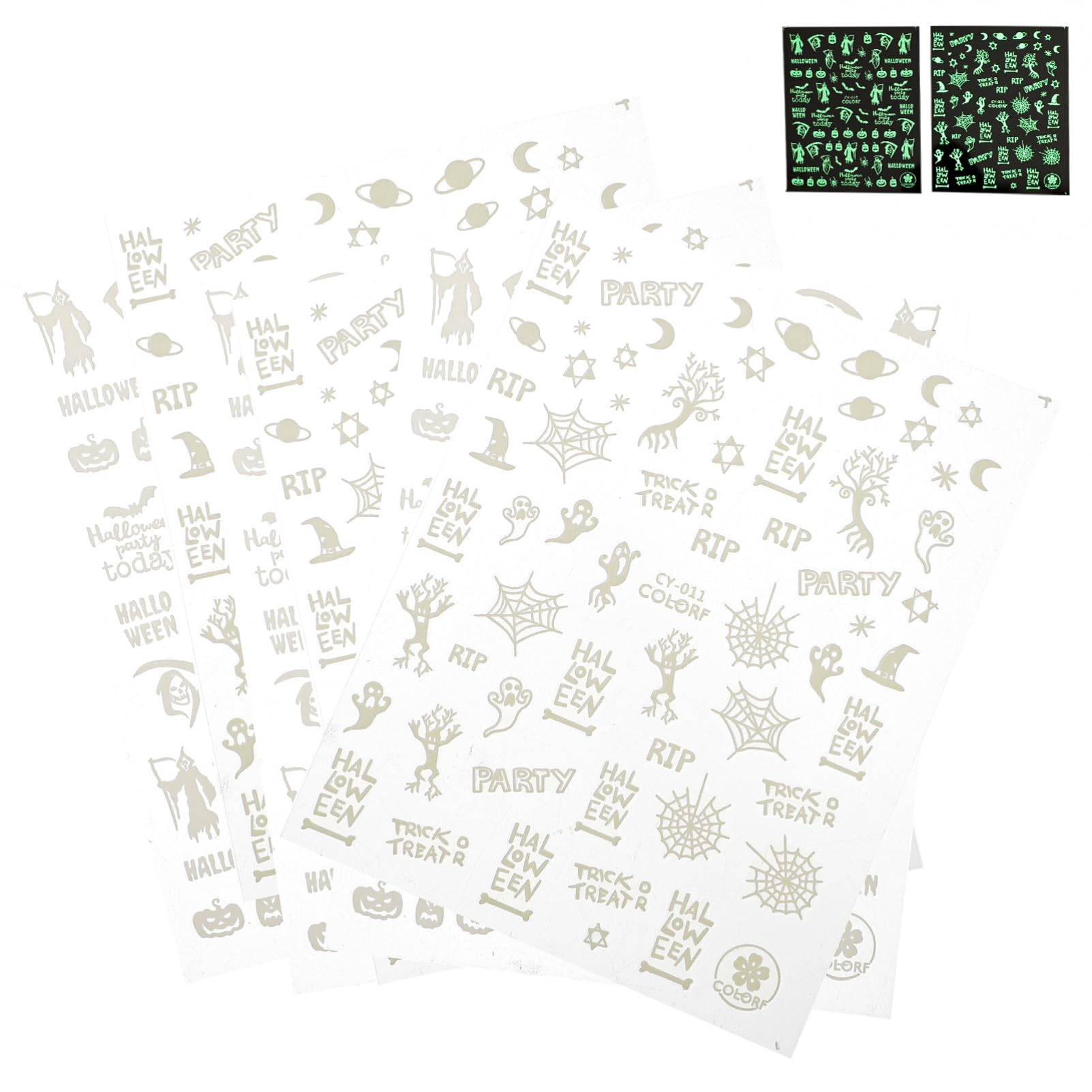 Healvian 30fogli Adesivi Per Unghie Glow in The Dark Di Halloween Decorazioni Per Nail Art Con Design Di Zucche e Fantasmi Perfetti Per Unghie Naturali e Acriliche Facili Da Applicare e