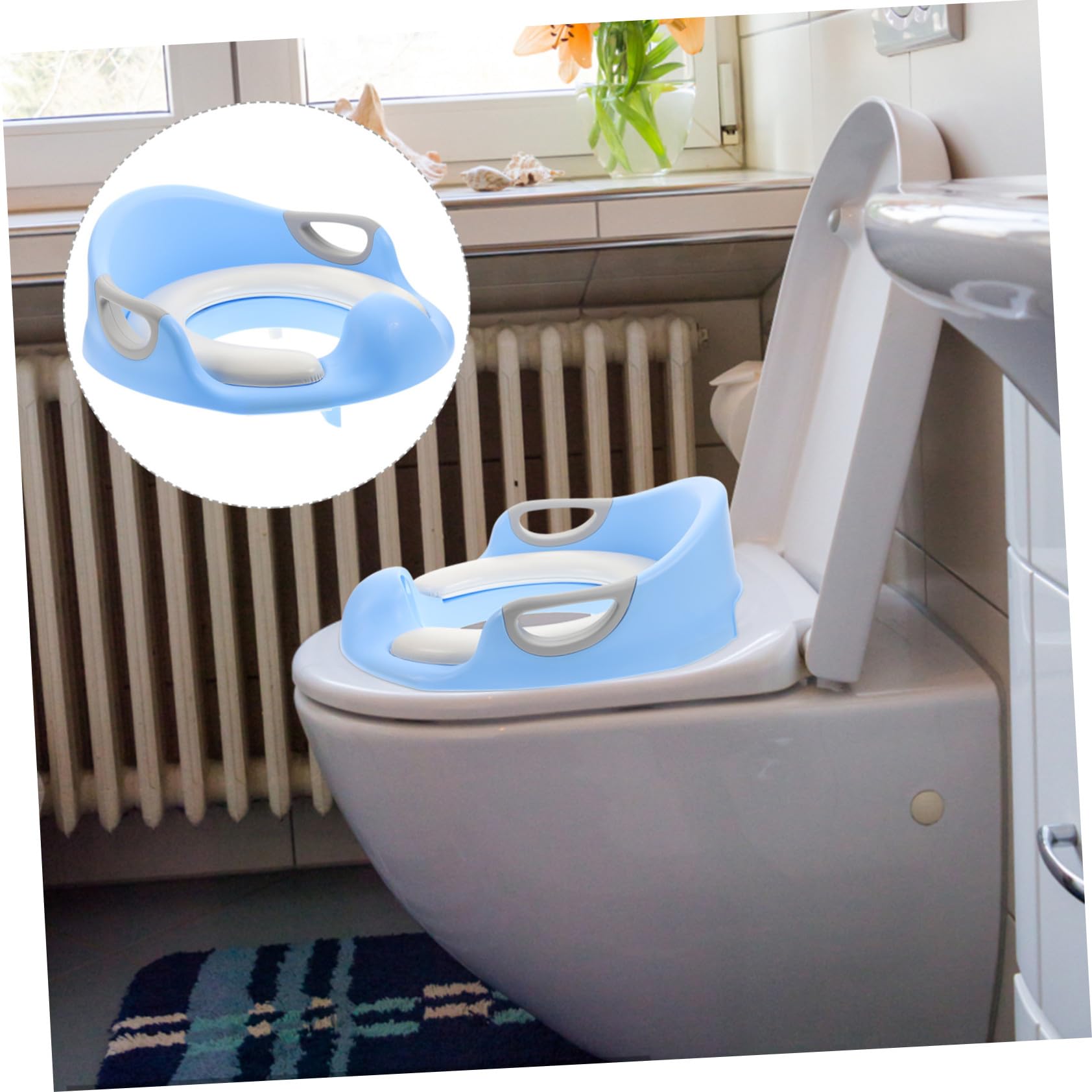 Asiento Wc Infantil Azul con Soporte Antideslizante y Respaldo Estable Reductor de Inodoro para Niñas Entrenamiento de Baño