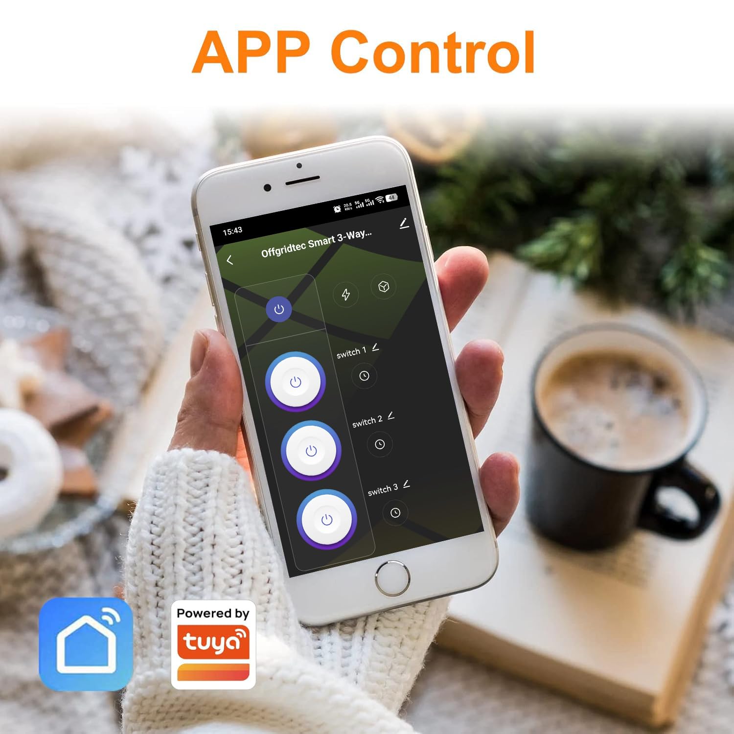 Offgridtec Smart WiFi Steckdosenleiste mit 3 Steckdosen, App-gesteuert über Smart Life/Tuya, Echtzeit-Energieüberwachung, Timer & Szenen, Alexa/Google Home kompatibel, 16A/3520W, 1,8 m Kabel, 3 Stück