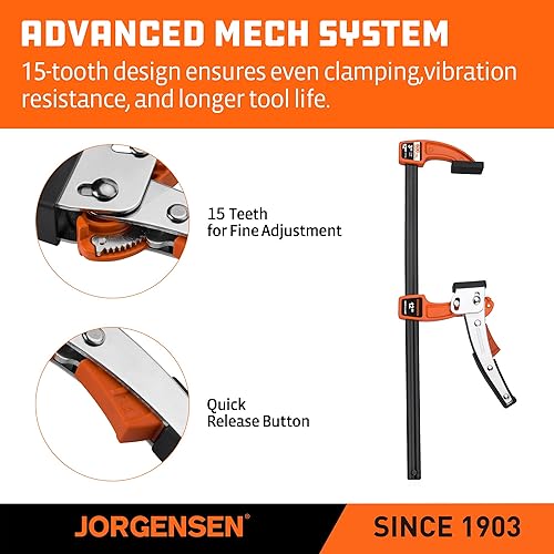 Miniatura 4 de Jorgensen Juego de abrazaderas de barra de 12 pulgadas, abrazadera de barra de trinquete para carpintería, abrazadera de engranaje de liberación