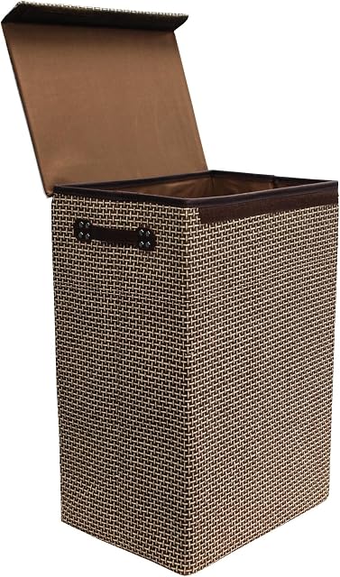 simpahome 72L Laundry Basket with Lid, Sturdy Foldable Woven Style Hamper Design - Beige/Brown 60cm (H) x 40cm (W) x 30cm (L) - Single Basket