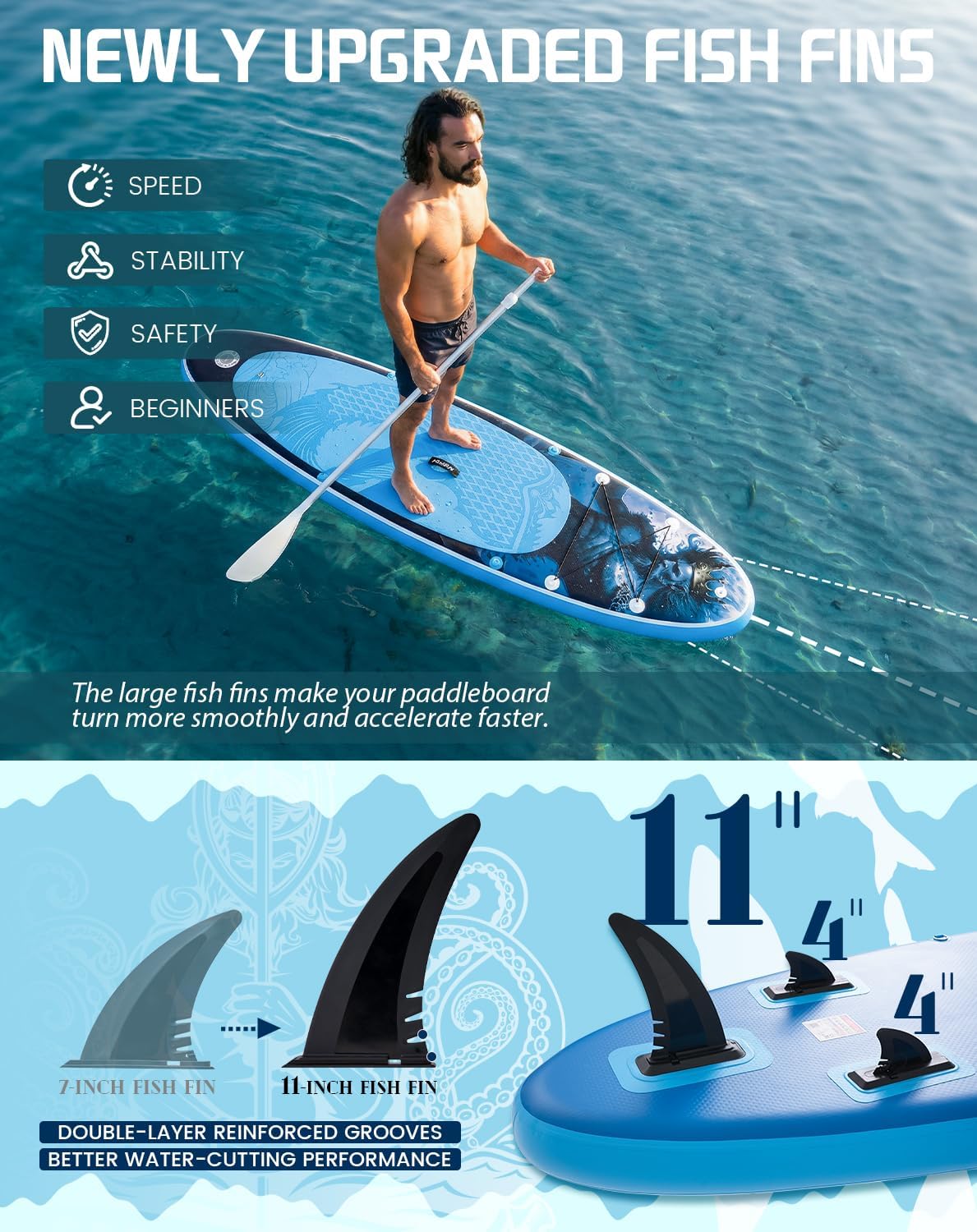 FunWater SUP Inflatable Stand Up Paddle Board 10'6×33"×6" Ultra-Light Inflatable Paddleboard with ISUP Accessories,Fins,Adjustable Paddle, Pump,Backpack