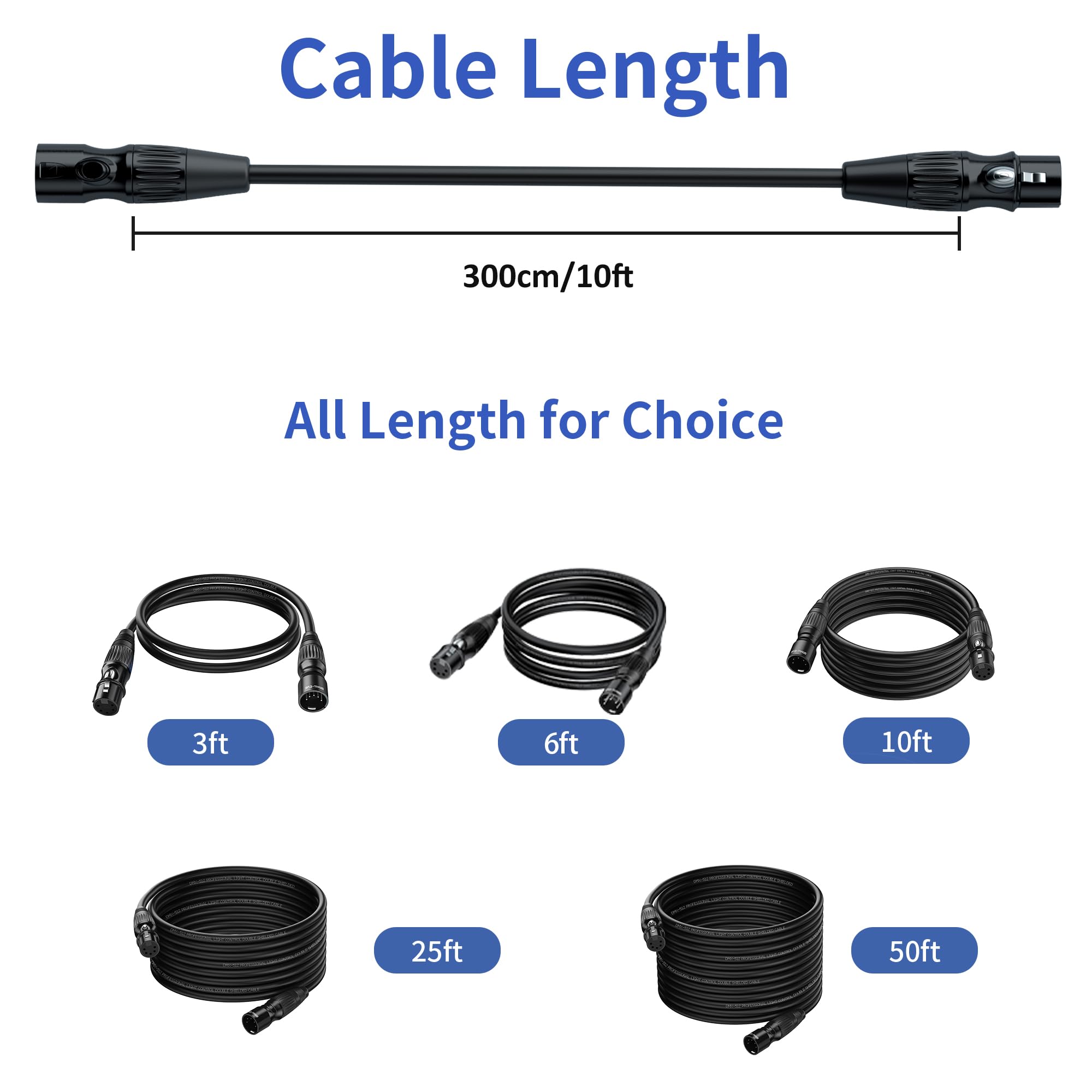 SMALL-EYE DMX Cables DMX512 Kabel, 5-poliger Stecker auf Buchse, 4-adrig, Premium-Bühnenbeleuchtung, 3 m, 4 Stück