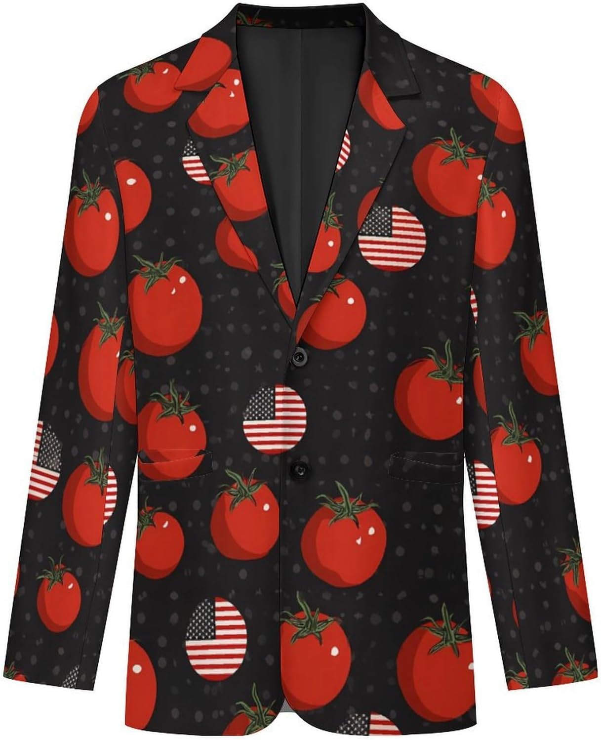 Tomatoes U.S. Flag Trendy Men's Two Button Suit Funny Casual Slim Fit Blazer Coat Tuxedos Jackets