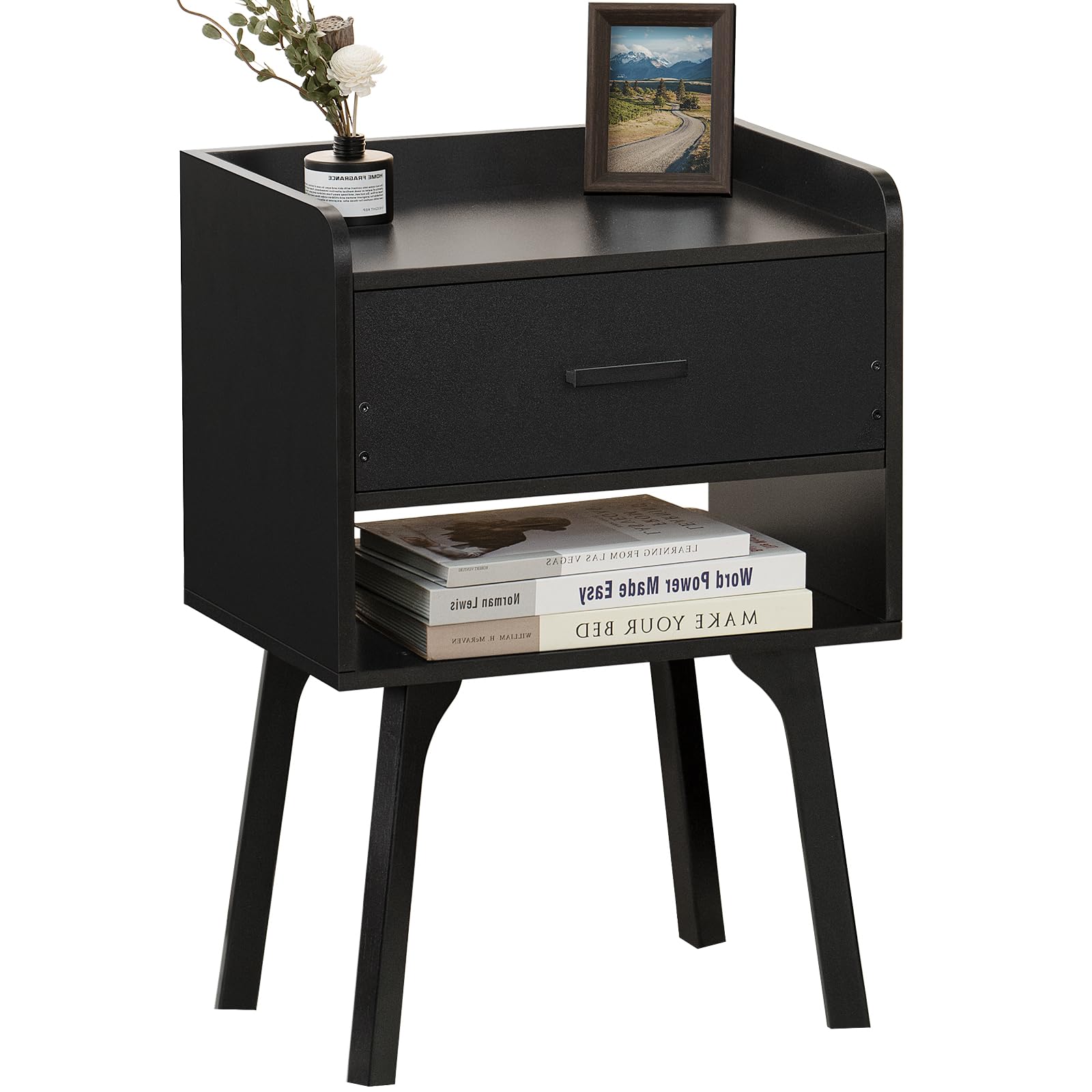 Lerliuo Black Nightstand Set Of 2 – Modern Bedside Table With Drawer, Wood Legs, 26.38” Height - View #11