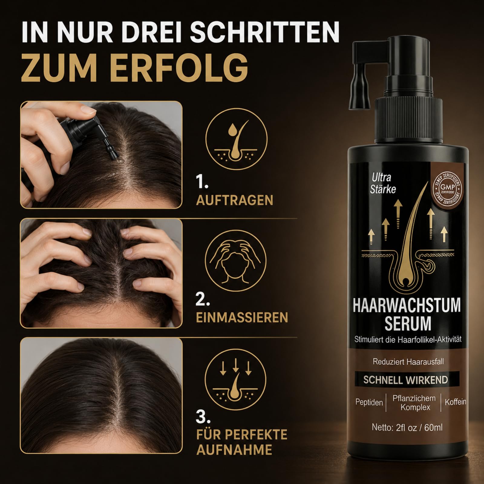 Hair Growth Spray, 60 Ml Haarwachstumsspray für Frauen & Männer, das Haarwachstum Beschleunigt, Haarwachstum Serum für Haardicke und Pflege, Spray Design Frisch Nicht Fettig