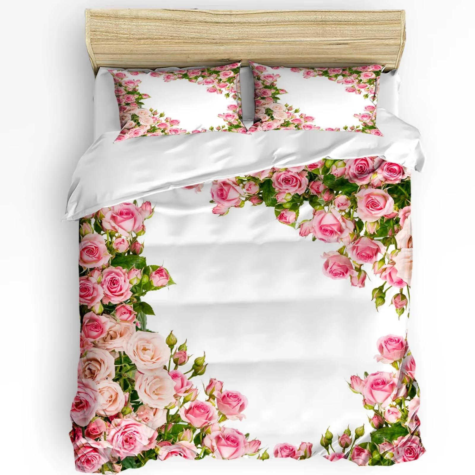 Housse de couette motif roses roses parure de lit double 240x260