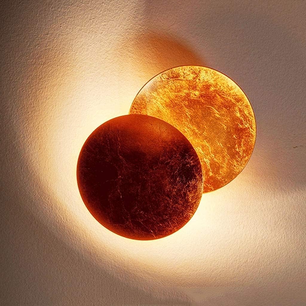 UPBEER Lámpara de Pared Eclipse Solar Lámpara de Pared Retro LED Galería Montado en la Pared Deco Sala de Estar Dormitorio Lámpara de luz de Luna Lámpara de Lectura giratoria de 350 °, Cobre
