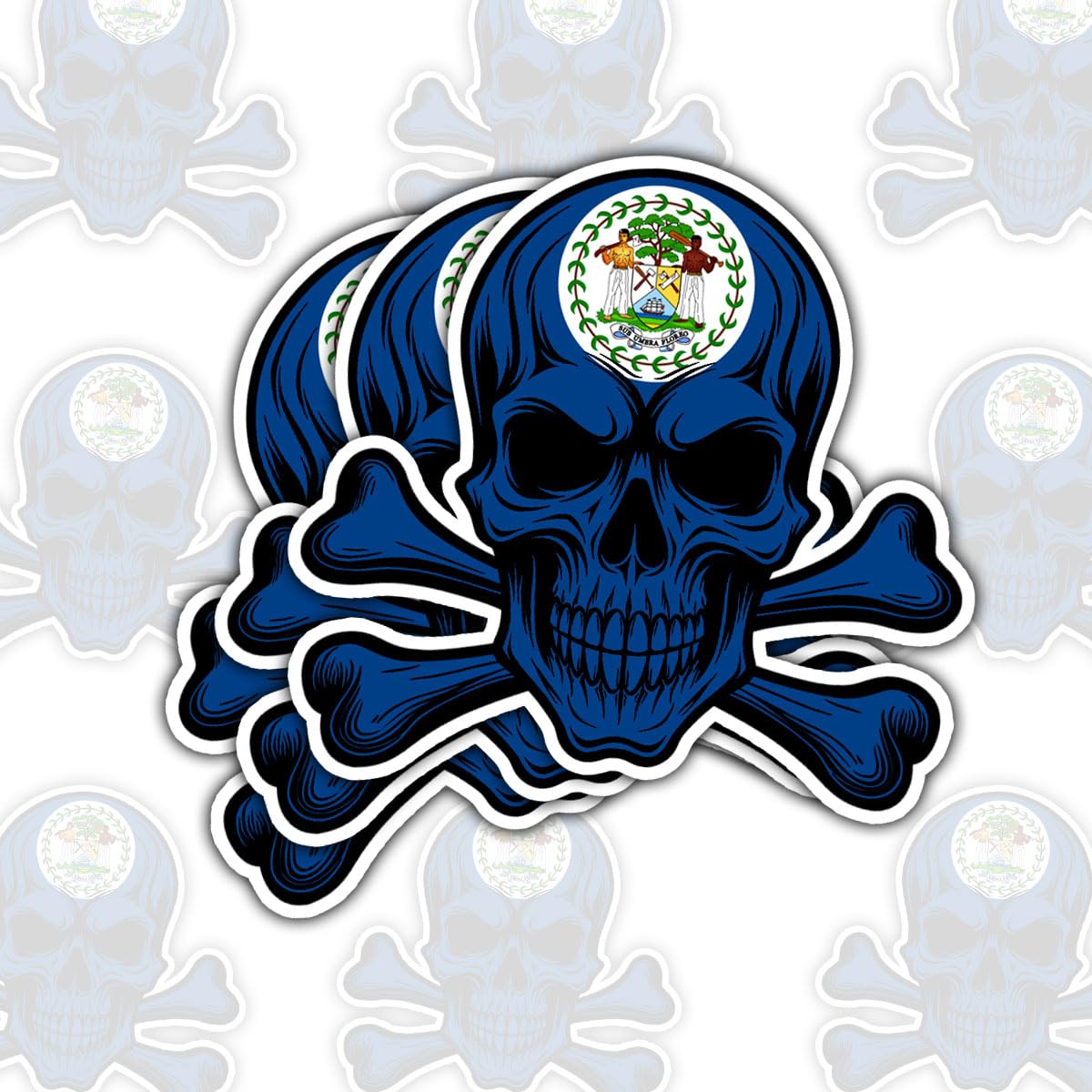 Photo 1 of (3Pcs-5in) Belize Flag Skull Decal – Patriotic Flag Design, Belizean Pride Vinyl Sticker, Cultural Heritage Skull Decals – Gifts for Belizeans, Flag Enthusiasts, and Culture Lovers (Belize)