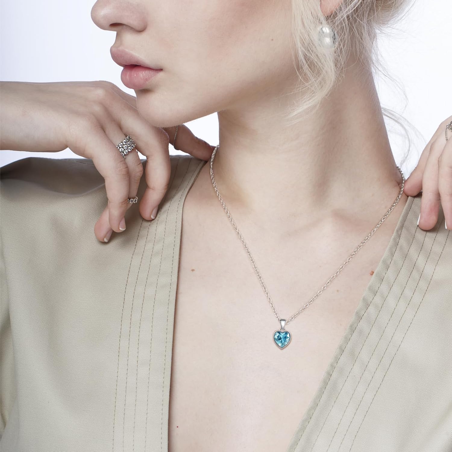 Heart Aquamarine Necklace 925 Sterling Silver Pendant Crystal Aquamarine Jewelry Gem Birthstone Necklaces for Women - Image 2