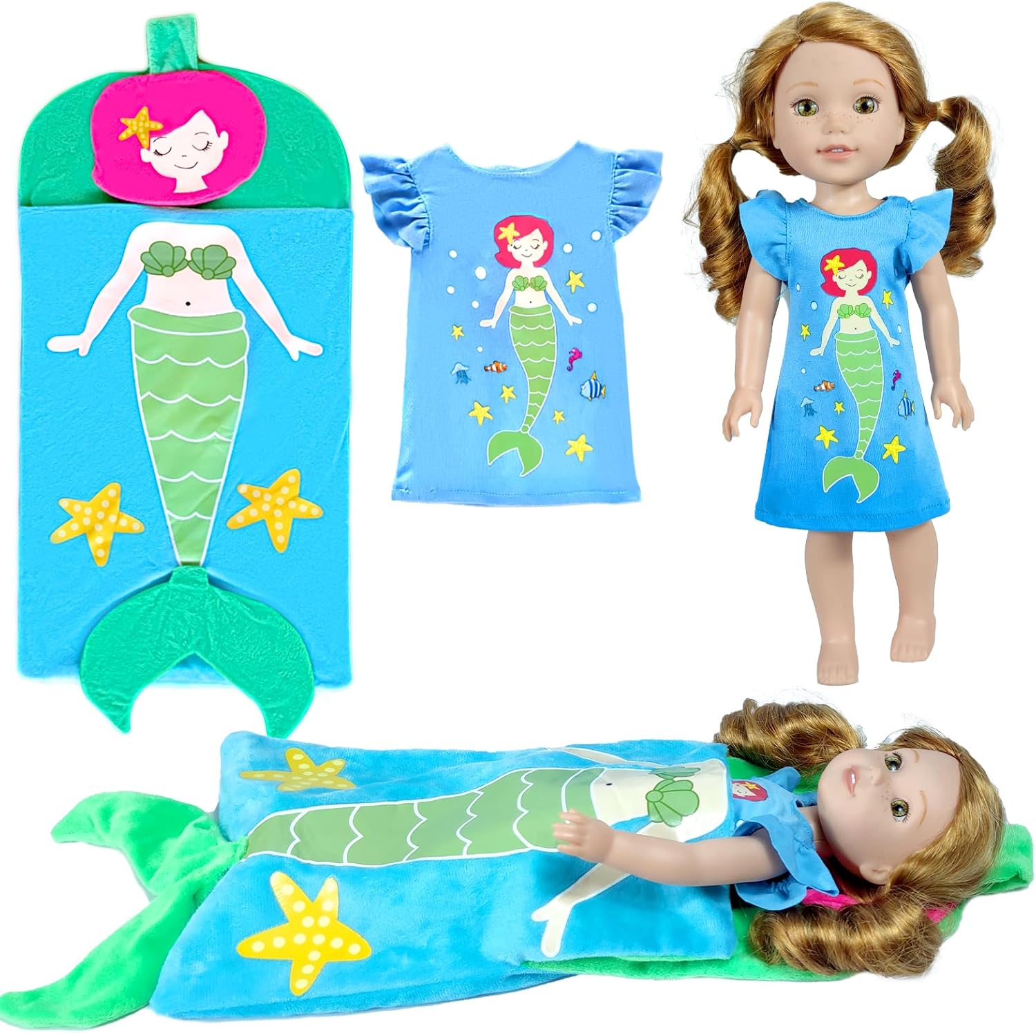 14 inch American Mermaid Doll Clothes and Doll Sleeping Bag Set Mermaid Dress for 14 inch Dolls Accessories for Kids Best Gifts