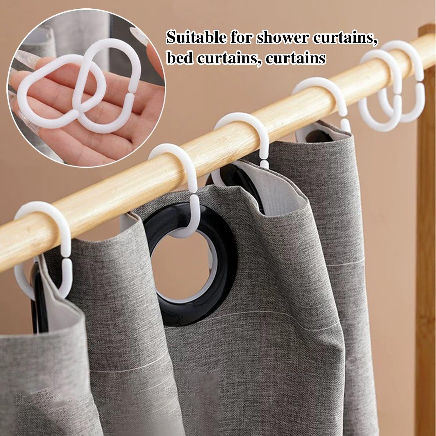 EOWVISN 12 Pieces S-Shaped Shower Curtain Hooks, 12 Pieces C-Shaped Opening Curtain Rings, Sliding Shower Hooks - Image 4