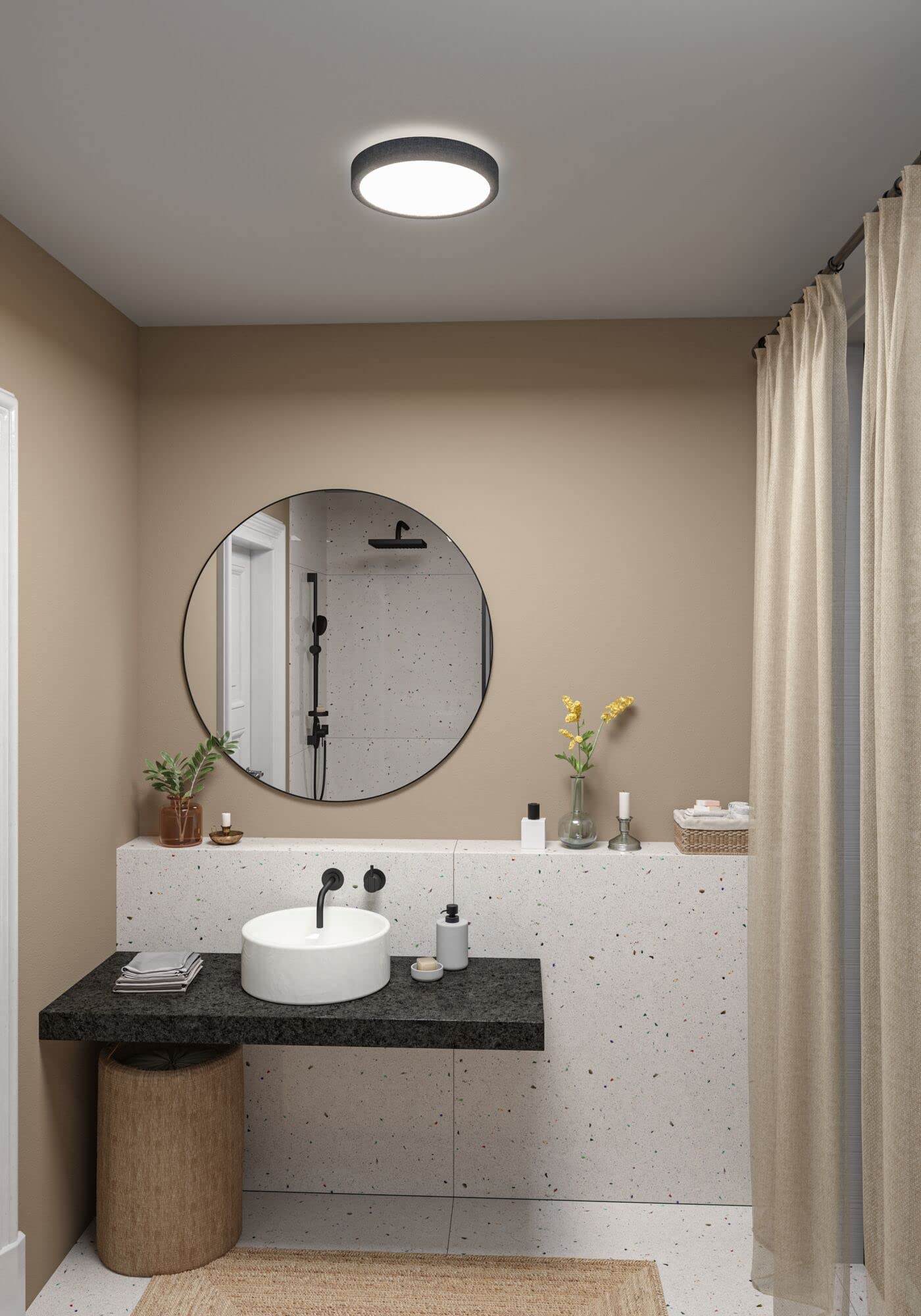 Paulmann 71055 LED Panel Cosara rund 15W IP44 1300lm 300mm Deckenleuchte in Dunkelgrau Kunststoff/Stoff 4000K Badleuchte