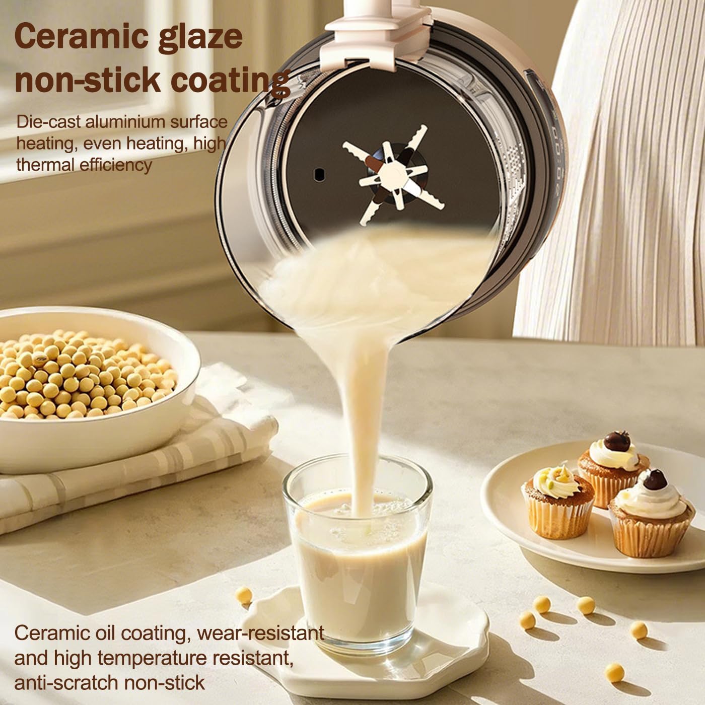 Sojamilchbereiter, 1500 ml, automatische Nussmilchmaschine mit Startverzögerung, automatische Reinigung, Temperaturerhaltung, Wasser kochen, 12 Klingen für Mandel- und Sojamilch