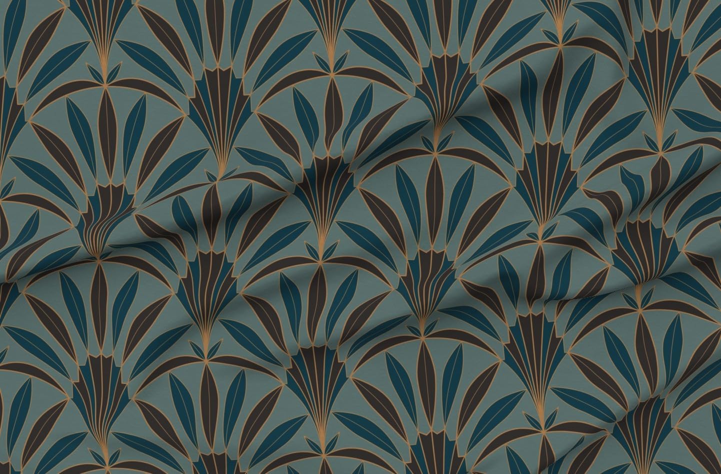 Spoonflower Fabric - Art Deco Palms Tropical Glam Abstract Leaves Teal Botanical 1920S Printed on Petal Cotton Fabric Fat Quarter - Sewing Quilting Apparel Crafts Decor