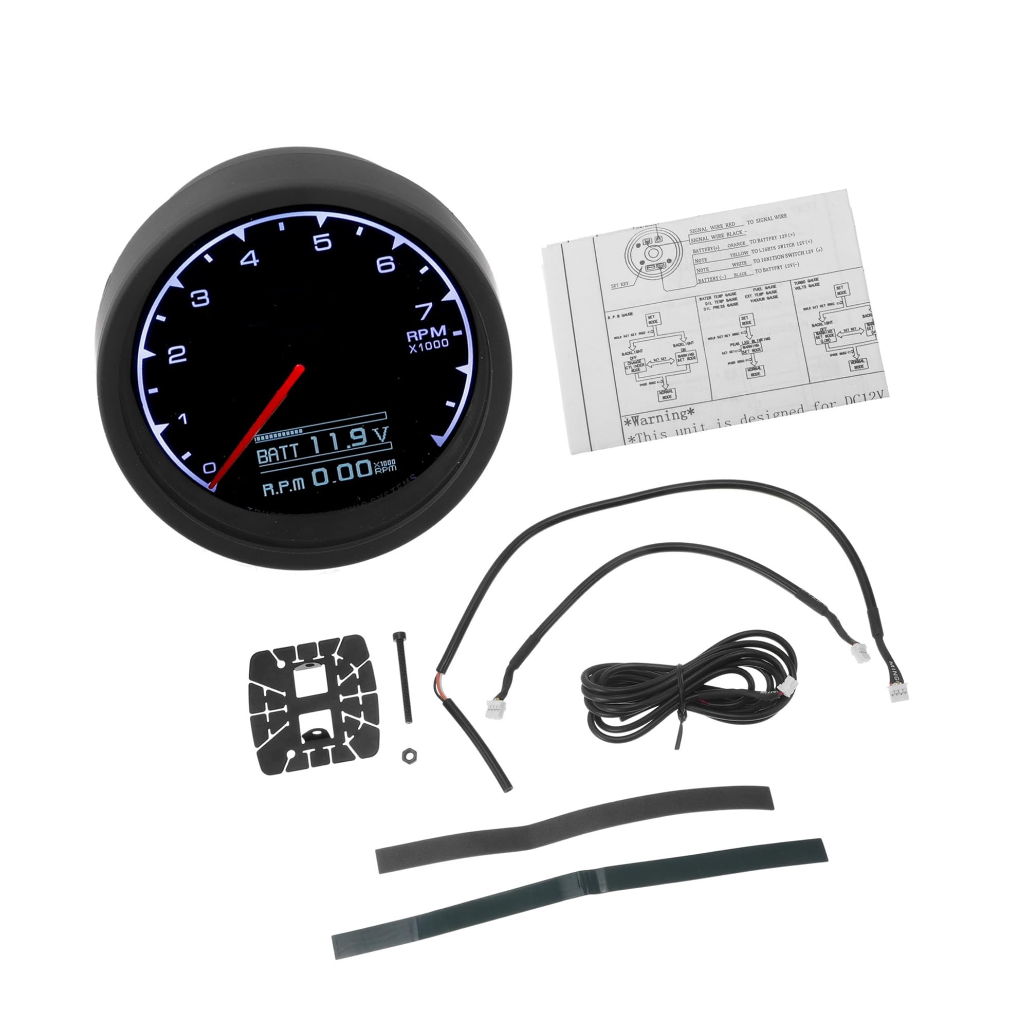 A ABSOPRO 2.5" 60mm Tachometer Gauge Colorful Pointer RPM Tachometer Tach Gauge 0-9000RPM W/Sensor and Bracket Universal Tachometer Car DC 12V Sostituzione dell'articolo