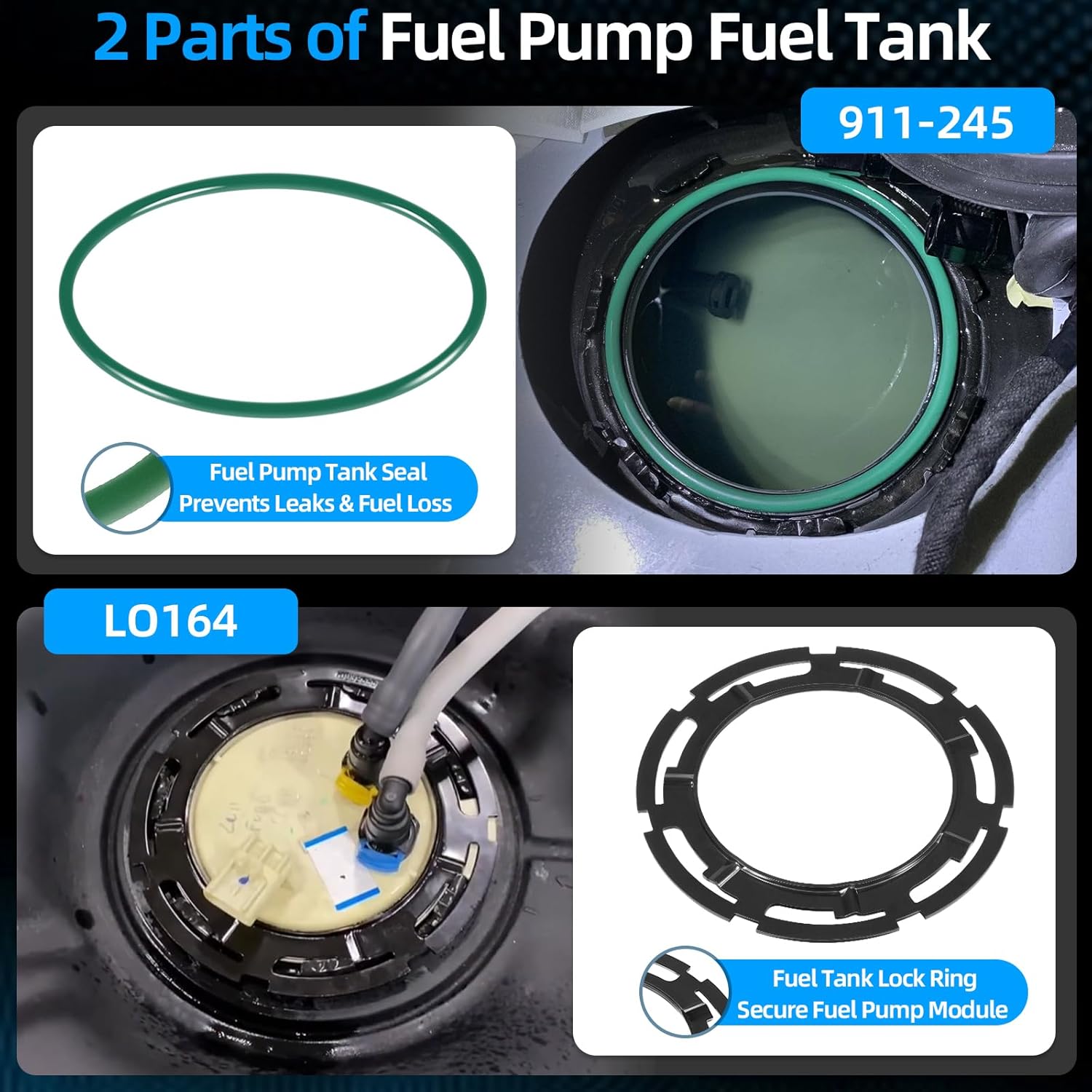 Fuel Pump Tank Seal & Lock Ring Tool Kit Compatible with GM, Chevy, Ford, Chrysler, Dodge, Jeep, and More, – 911-245 Fuel Tank O-ring, LO164 Fuel Tank Lock Ring, 6599 Fuel Tank Lock Ring Wrench Tool