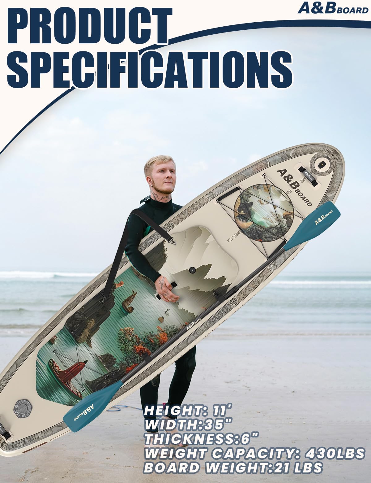 A&BBOARD Tabla Paddle Surf Hinchable 335 cm con Accesorios Premium Sup,Paddle Board Surf para 2 Personas Principiante