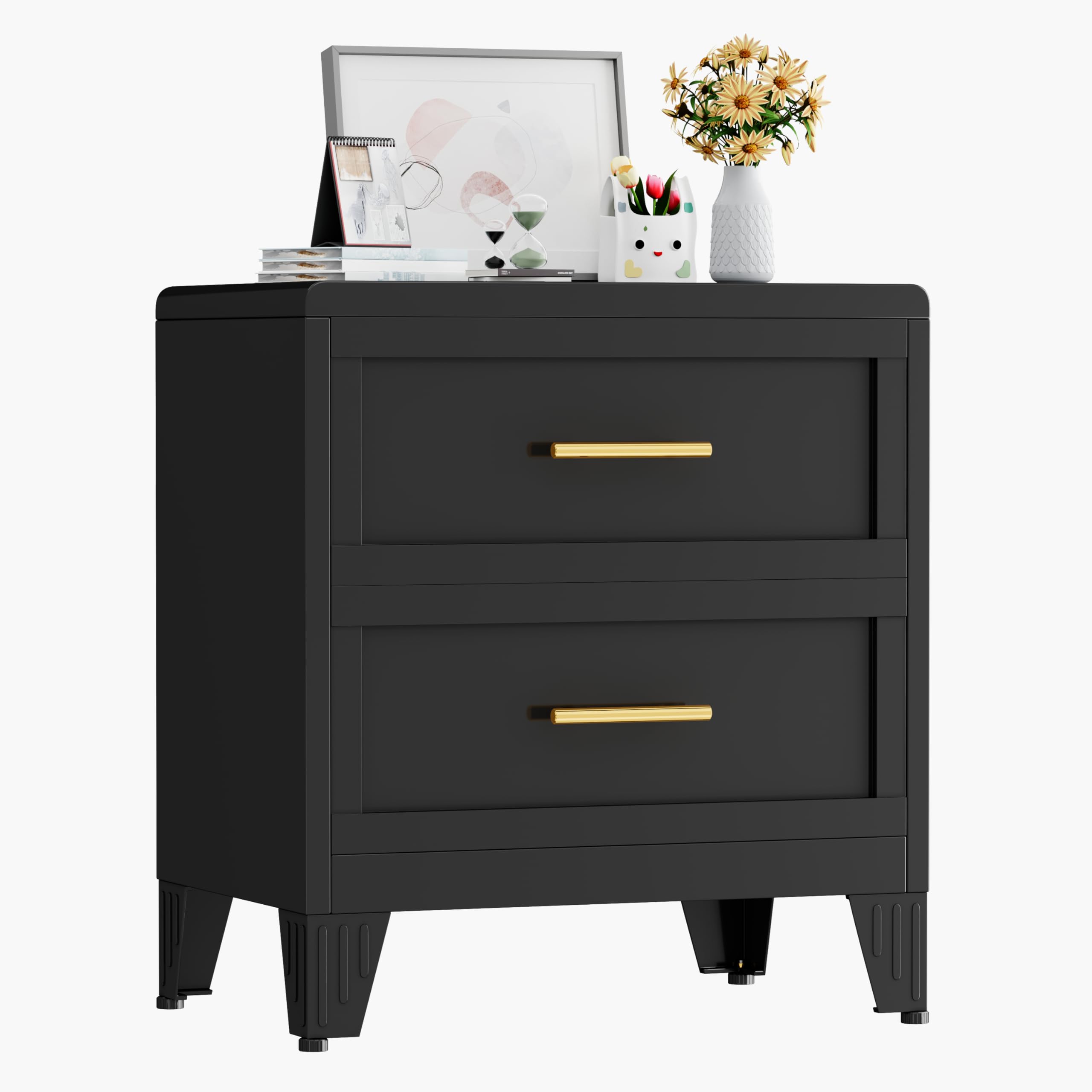 Ckzbx Metal Dresser Under Desk Metal Filing Cabinets, 26.42" H Drawer Chests of Drawers for Office, Garage (2 Drawers Black 24inch Wide)