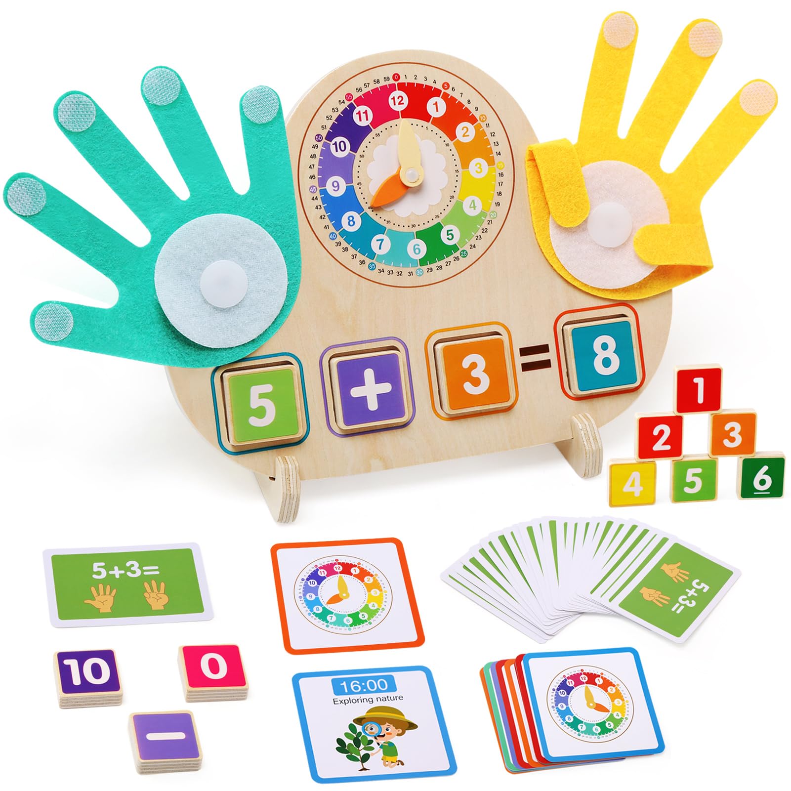Juegos Educativos Niños 3 4 5 6 Años, Juguetes Montessori Matemáticas de Madera con Reloj, Juegos de Conteo para Preescolar Aprender Suma y Resta Regalo para Infantil Niños Niñas 3-6 Años