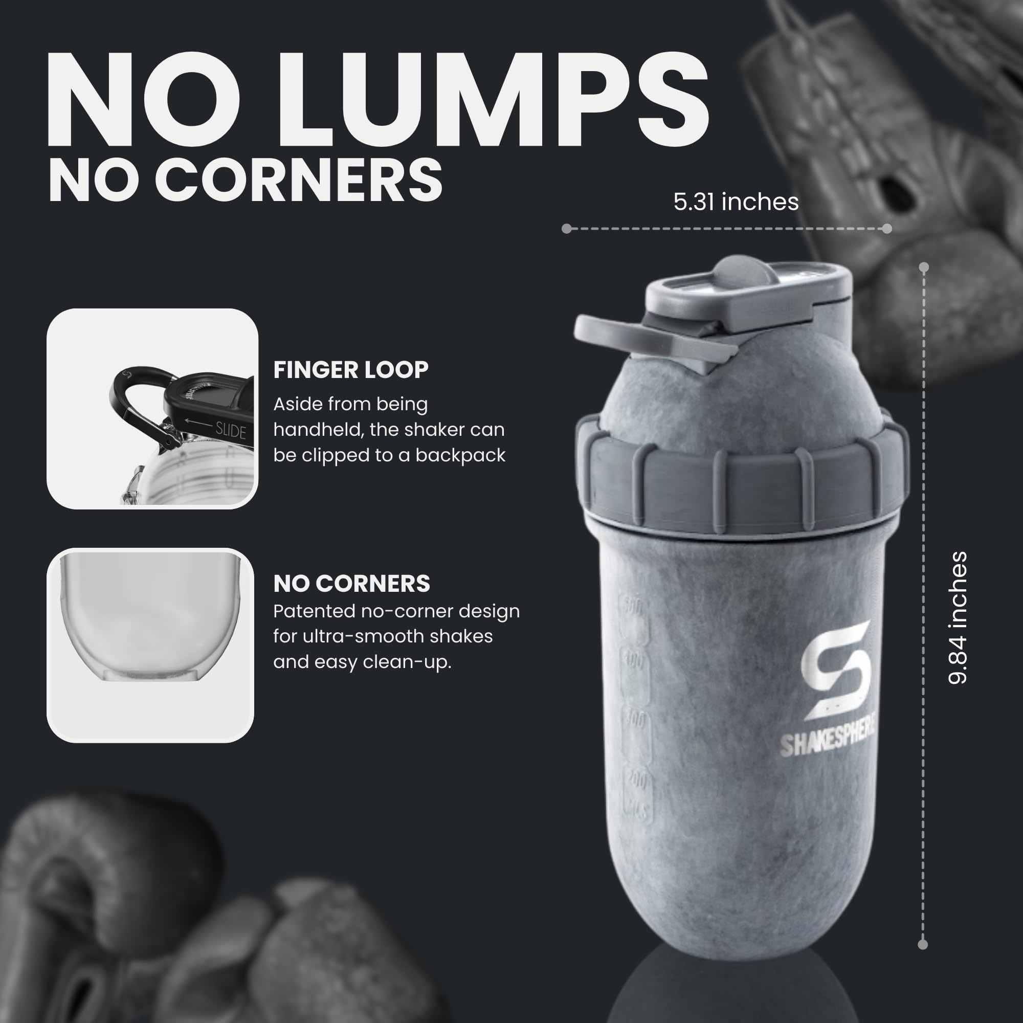 SHAKESPHERE Shaker à protéines isolé en acier inoxydable de 680 g