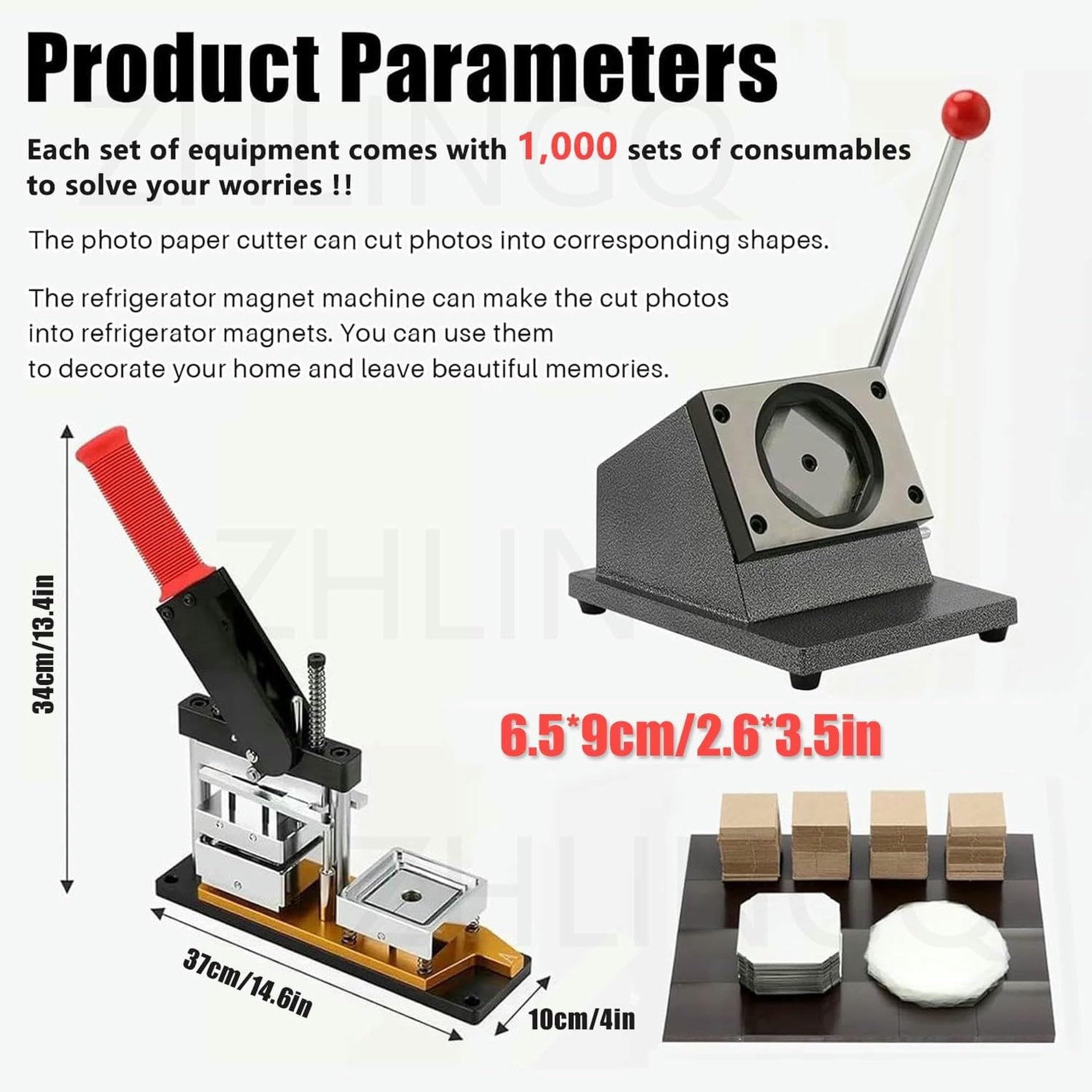 Macchina per Fare Imanes, Ultra HD 65 * 90 Mm / 2,6 * 3,5 Pollici, con 1000 Giochi di Consumabili, Ideale per Decorare Il Frigorifero con Imanes, Maker + Knife + (Cartone + Magnete) * 1000