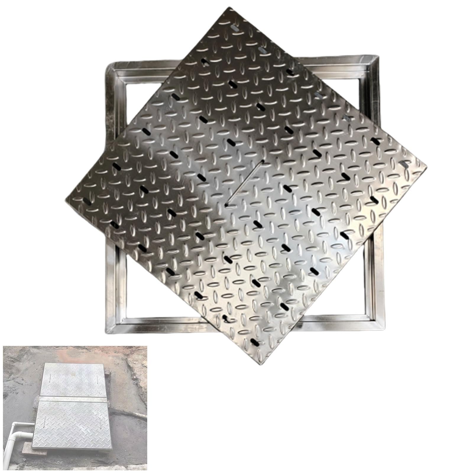 Couvercle de Regard carré 30x30 cm en acier inoxydable avec cadre