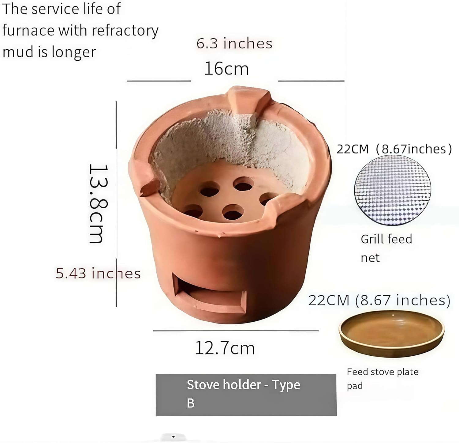 Rare Red Clay Clay Charcoal Stove Outdoor Home Heating Stove Cooking Tea Stove Roasting Oven Cooking Coffee Complimentary Diameter 22CM Ceramic Insulated Chassis + Mesh Frame