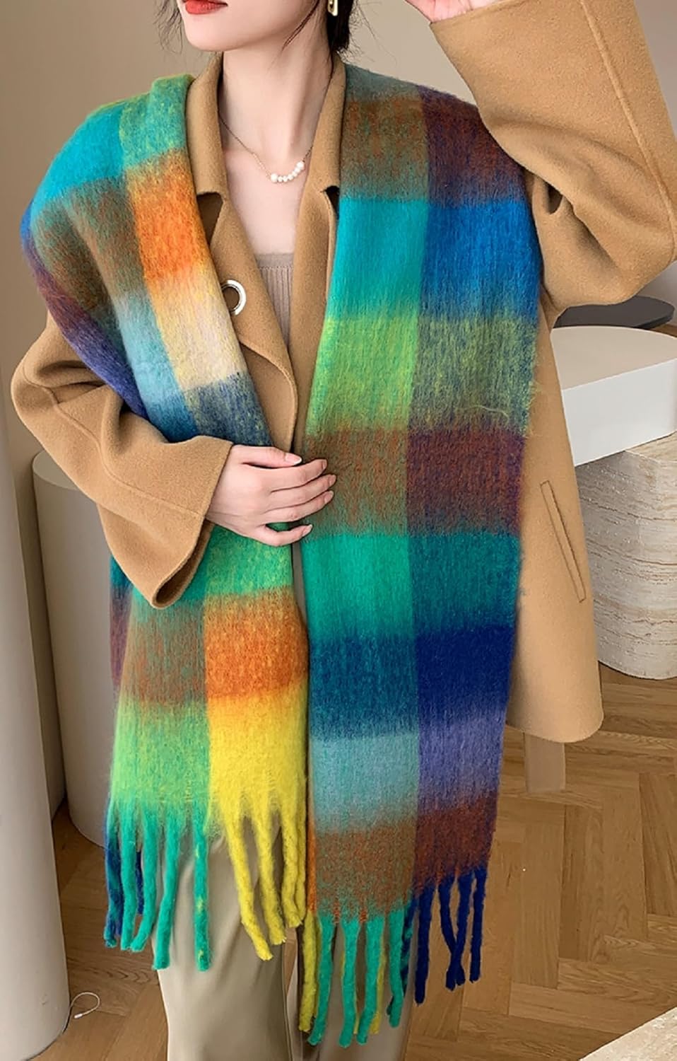 Wander Agio Winter Women Warm Scarf Long Shawl Large Scarves Cold Weather Thick Blanket Scarfs Colorful Plaid - Image 4