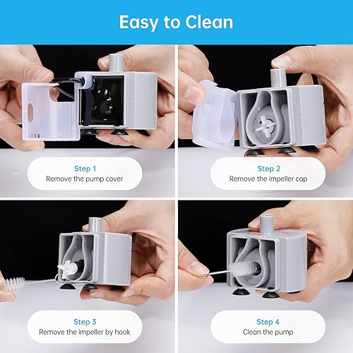 Miniatura 7 de Bomba de fuente de agua para gatos, bomba de repuesto para fuente de agua de mascotas de acero inoxidable, bomba de fuente para mascotas para