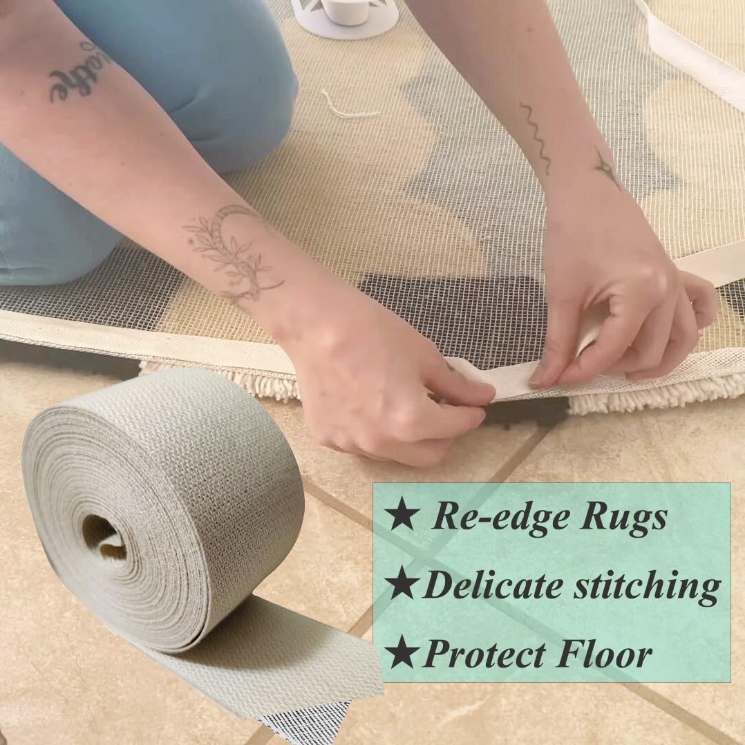 2Inch Cotton Self Adhering Binding Edge Bias Binding Webbing Ribbon for DIY Carpet Rug Repair Craft Sewing 10Yard (Off White with Adhesive)