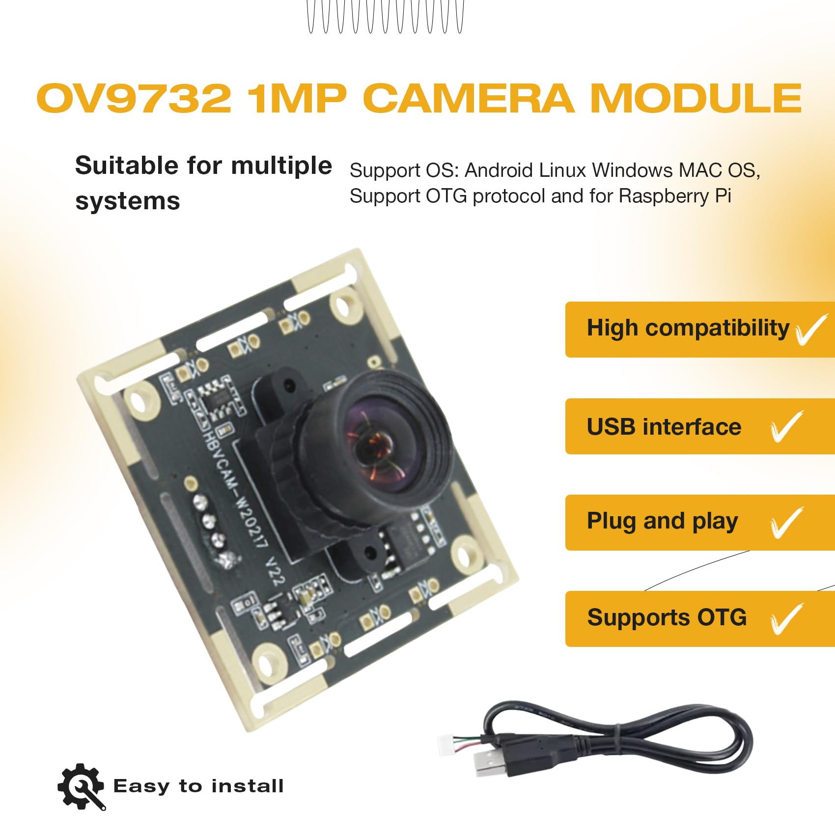 Modulo fotocamera 3 pezzi 100 gradi OV9732, 2 m, 1280 x 720, 30 Fps, per fai da te Autodarts.Io, unità USB gratuita
