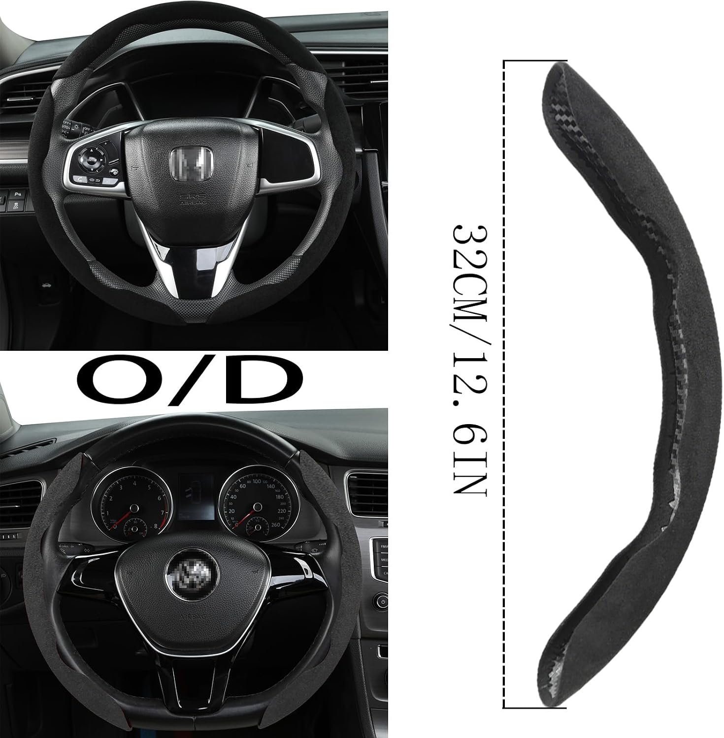 Premium Suede Car Steering Wheel Cover, Non-Slip Segmented, Suitable for Car, SUV, Truck, O/D Shape, 14.5-16inches Steering Wheel Protector,Universal Auto Accessories (Black, 3pcs)
