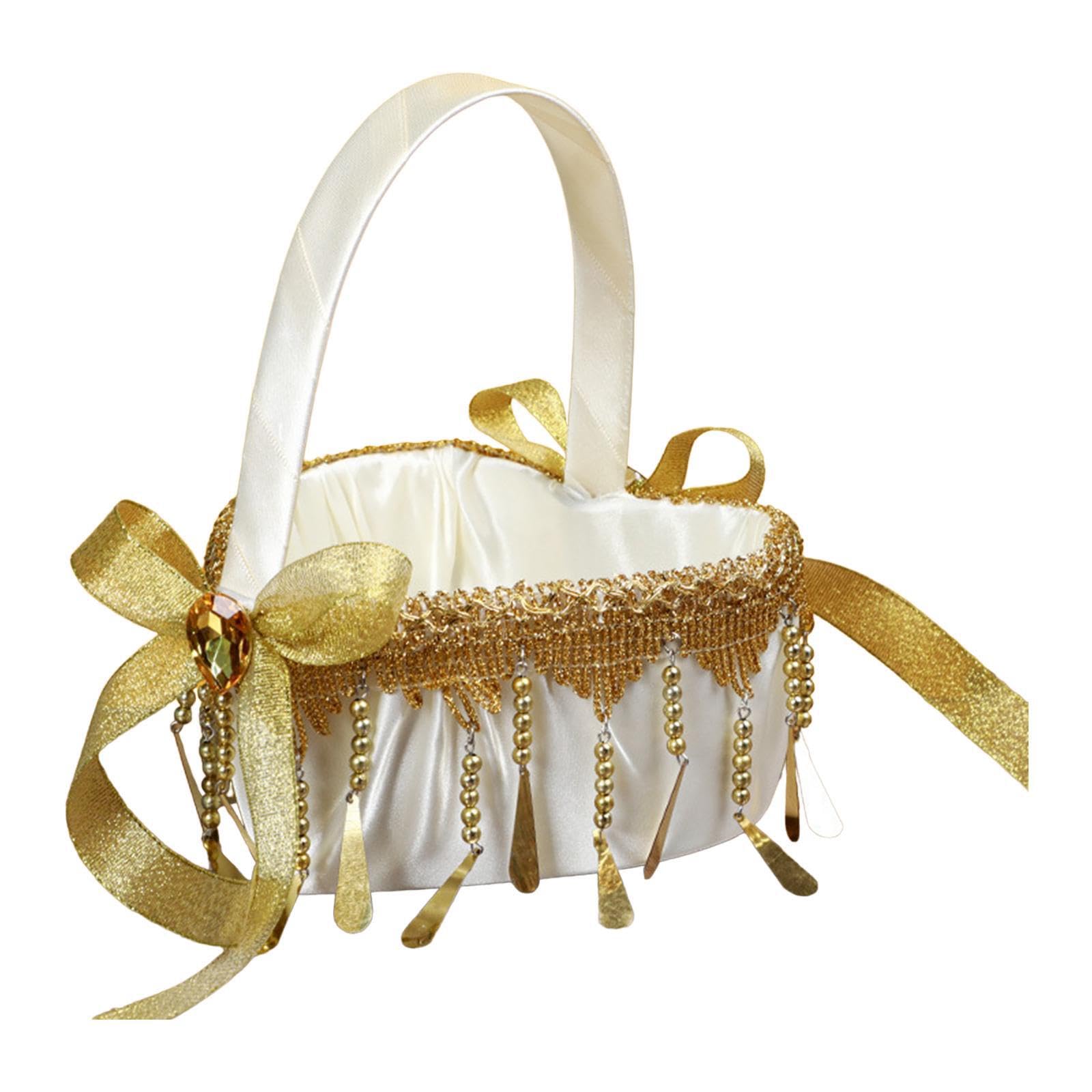 Zanthicia Girls Sweet Fairy Bowknot Satin Basket Heart Shape Floral Basket