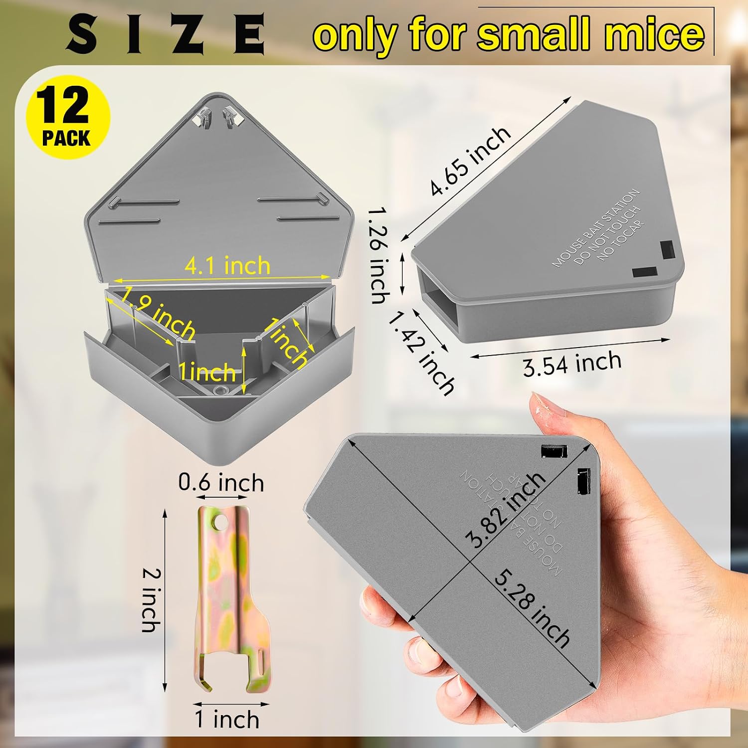 Qualirey 12 Pcs Mice Station with Key Triangle Mouse Station Lockable Reusable Bait Box, Enclosed Design for Indoor and Outdoor Use, Suitable for Small Mice (Gray)