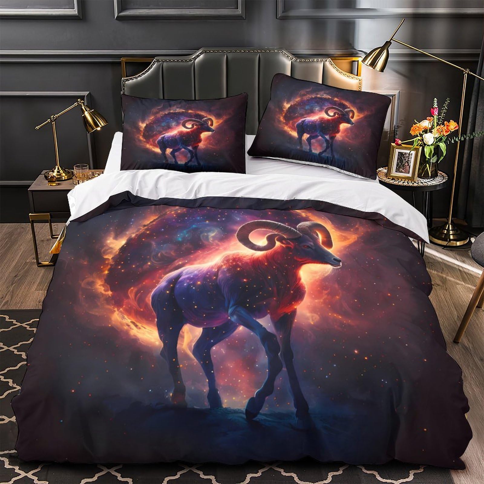 Housse de couette Bélier cosmique 140x200cm pour transformer la chambre ado en ciel étoilé