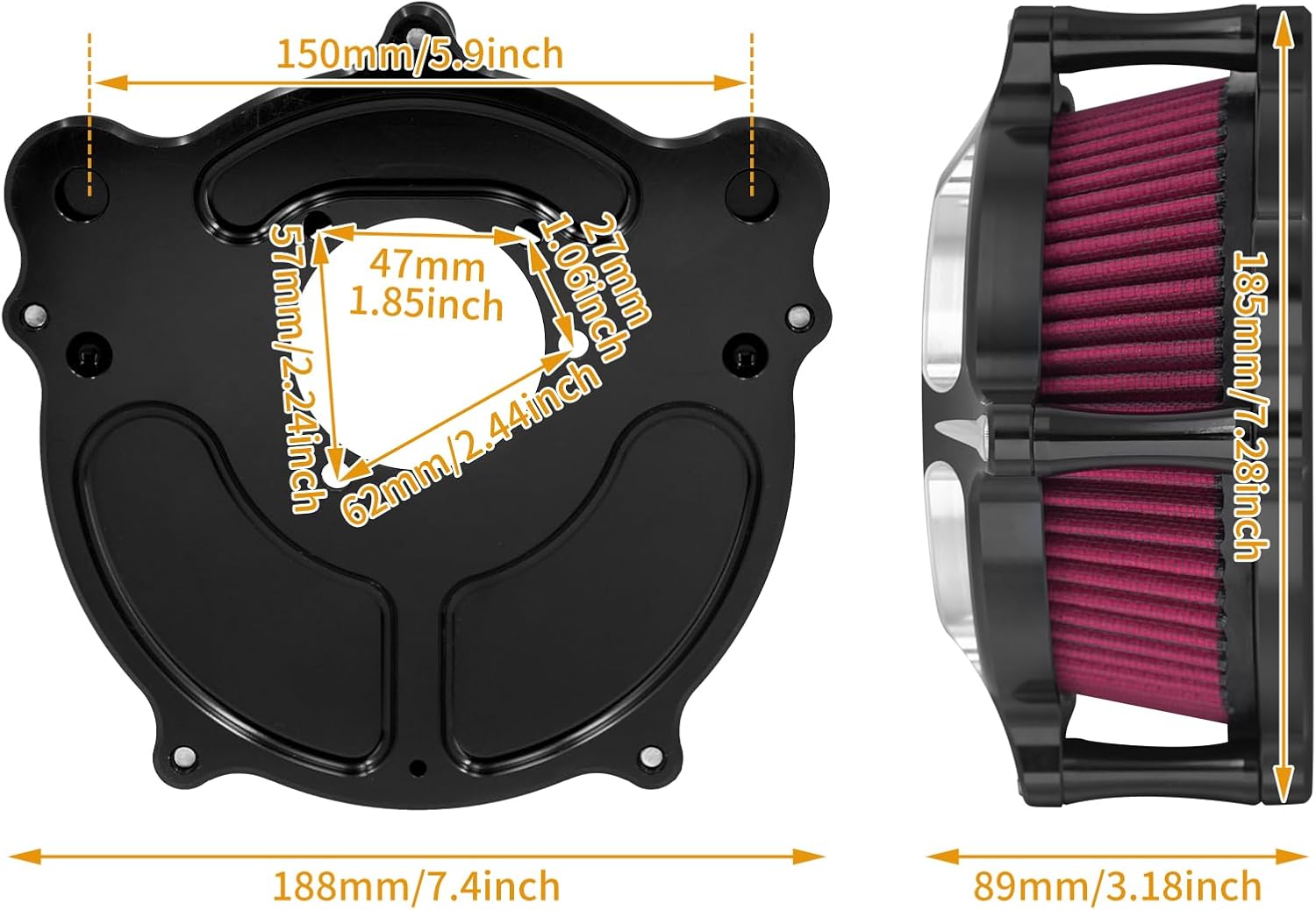 Turbine Intake Air Cleaner Kit Compatible with Harley Dyna 2000-2017 Softail 2000-2015 Touring Road King Road Glide Street Glide 2000-2007, Black &Red