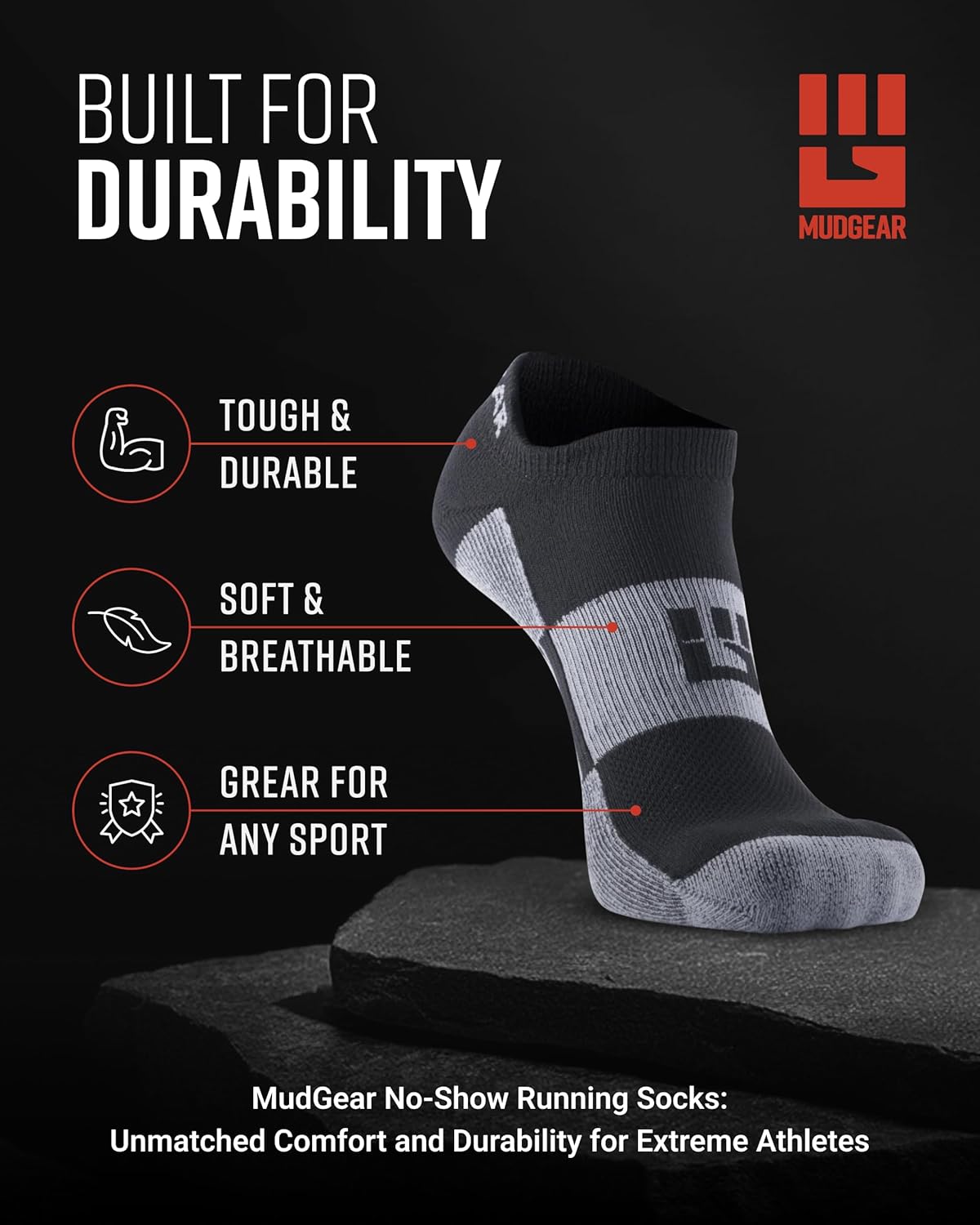MudGear Spartan Race No-Show Running Socks, Cushioned, Non-Slip, Breathable Compression Athletic Ankle Socks
