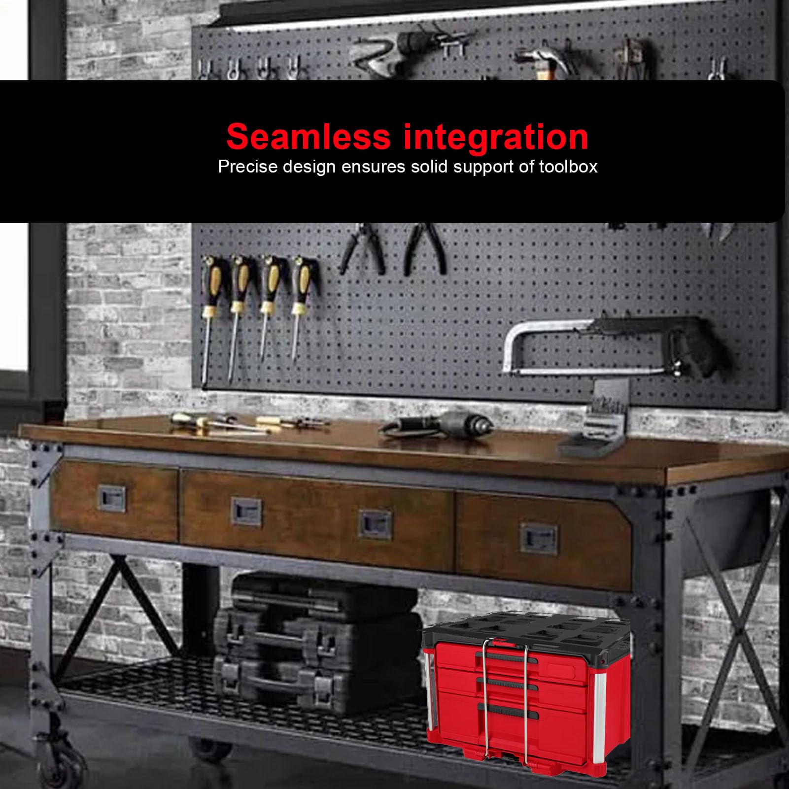 Caja de Herramientas de Aluminio Placa de Montaje Base de Montaje en Pared o Piso para Almacenamiento Seguro de Herramientas, Organización de Garaje y Uso en Plataforma de Camión (BLACK)